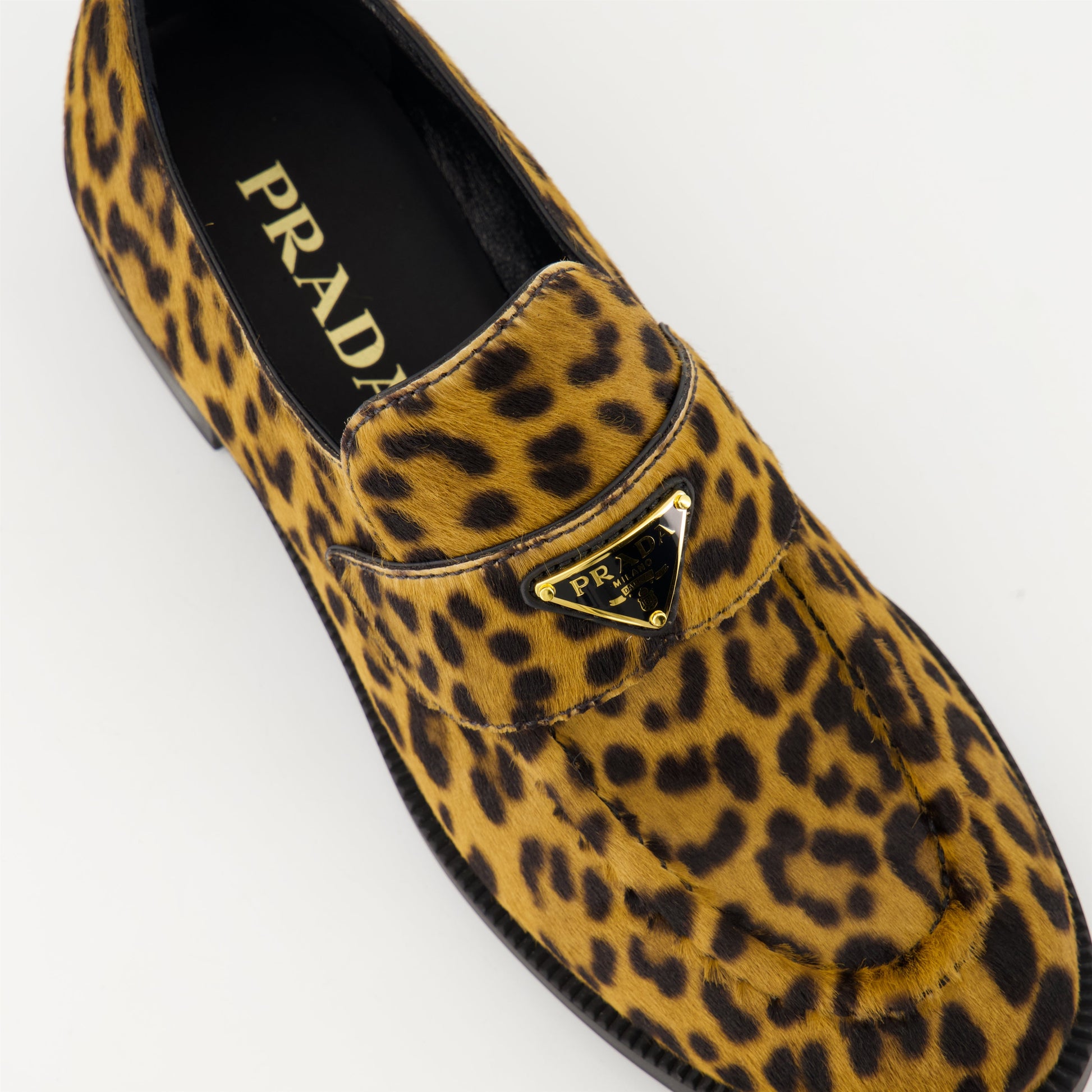 Prada moccasins, Leopard print shoes, Velvet footwear, Luxury casual shoes, Autumn-Winter 2024 fashion