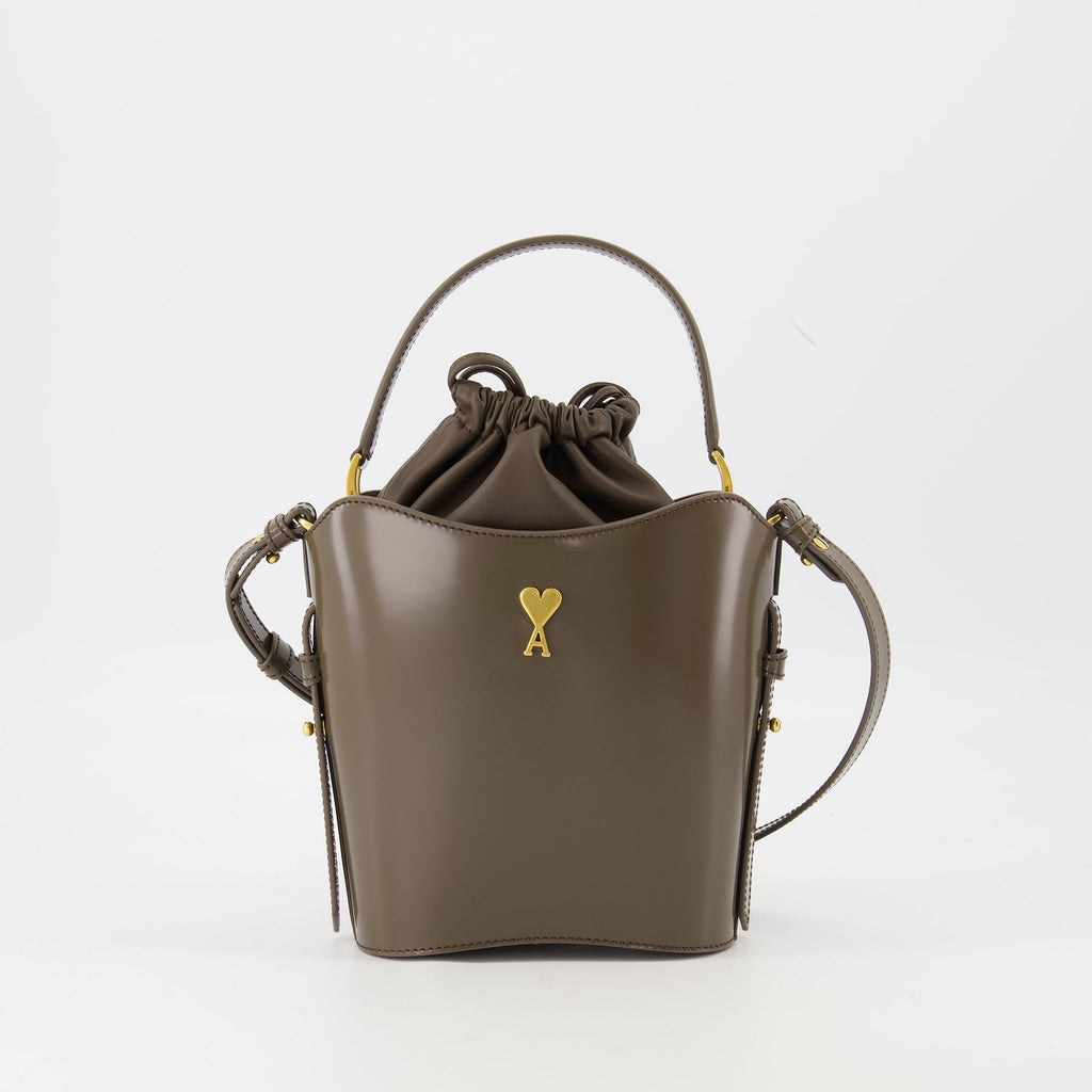 Ami Paris, Mini Bucket Bag, Brown Accessories, Calf Leather Bag, Autumn Winter Collection