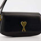 black leather bag, AMI baguette bag, unisex handbag, stylish leather accessories, Parisian design bag