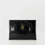 clutch bag, patent clutch, black handbag, Saint Laurent accessory, designer clutch