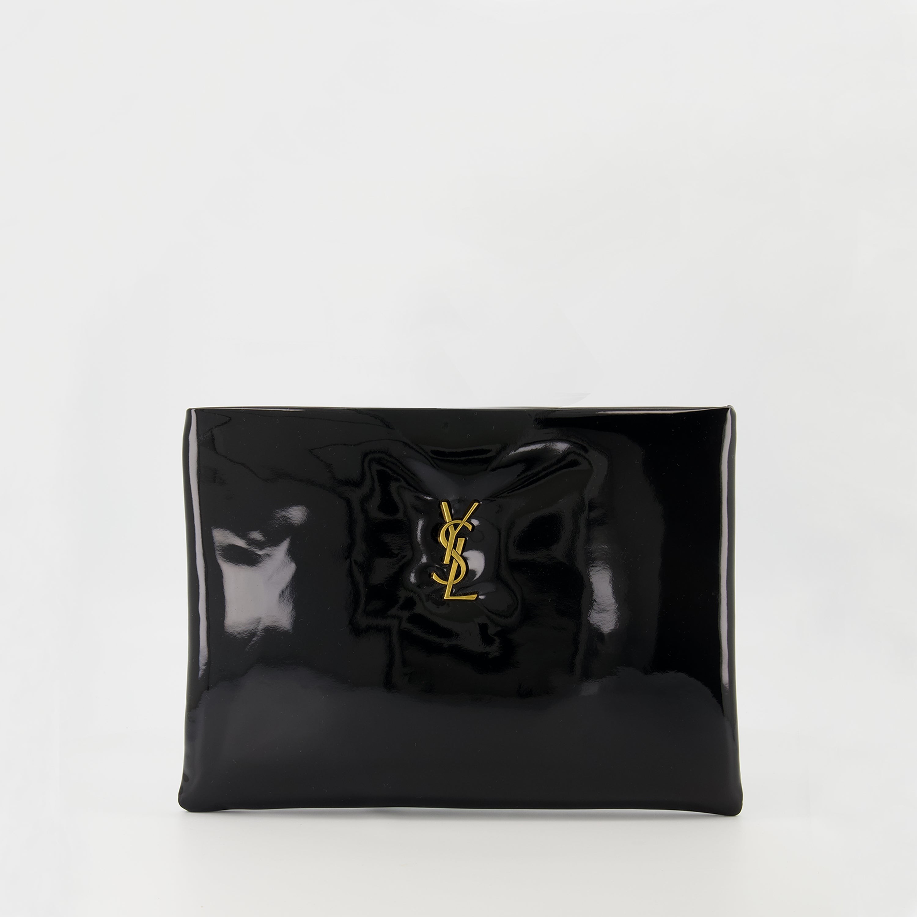 clutch bag, patent clutch, black handbag, Saint Laurent accessory, designer clutch