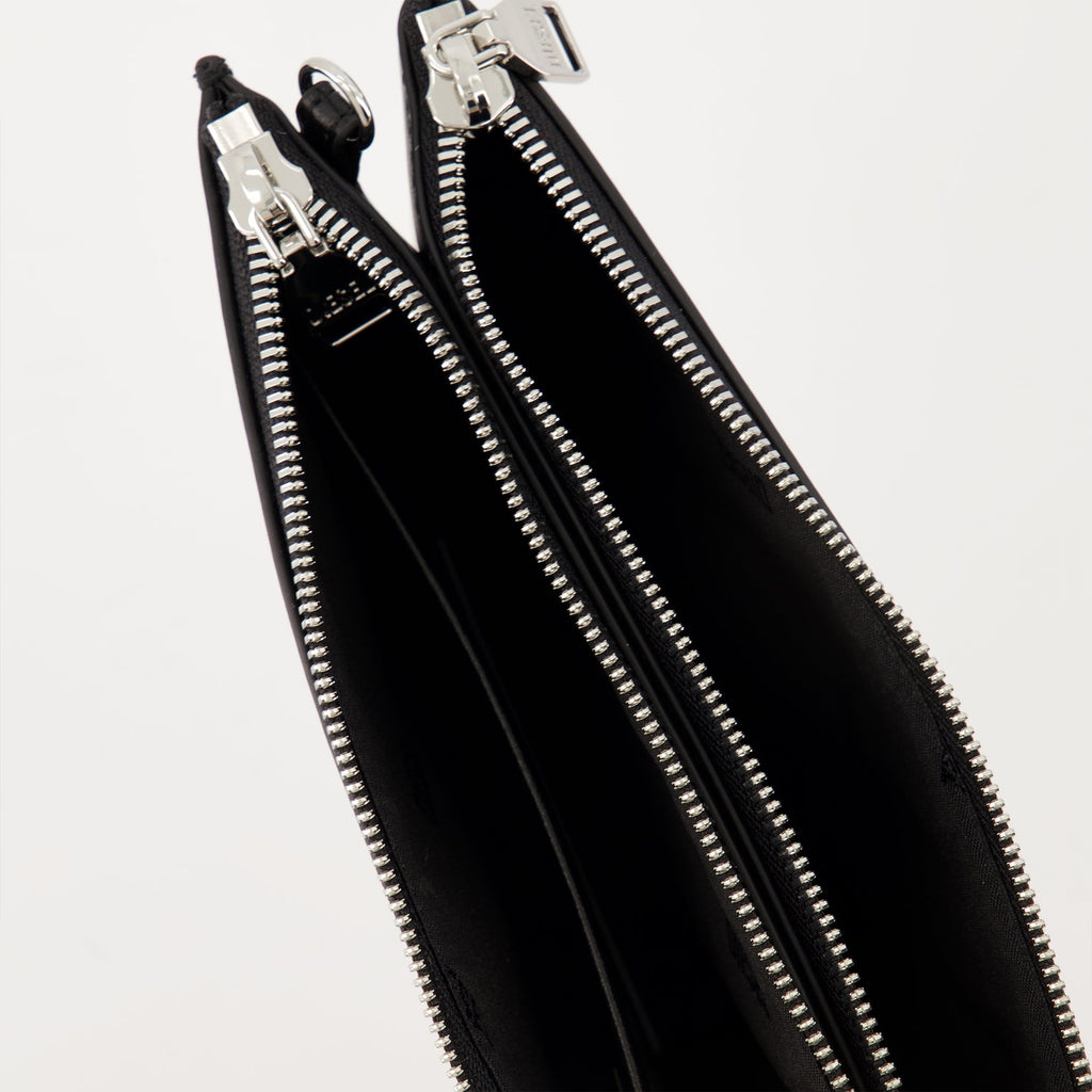 Diesel bag, 1DR Twin bag, black leather bag, zippered compartment bag, adjustable shoulder strap