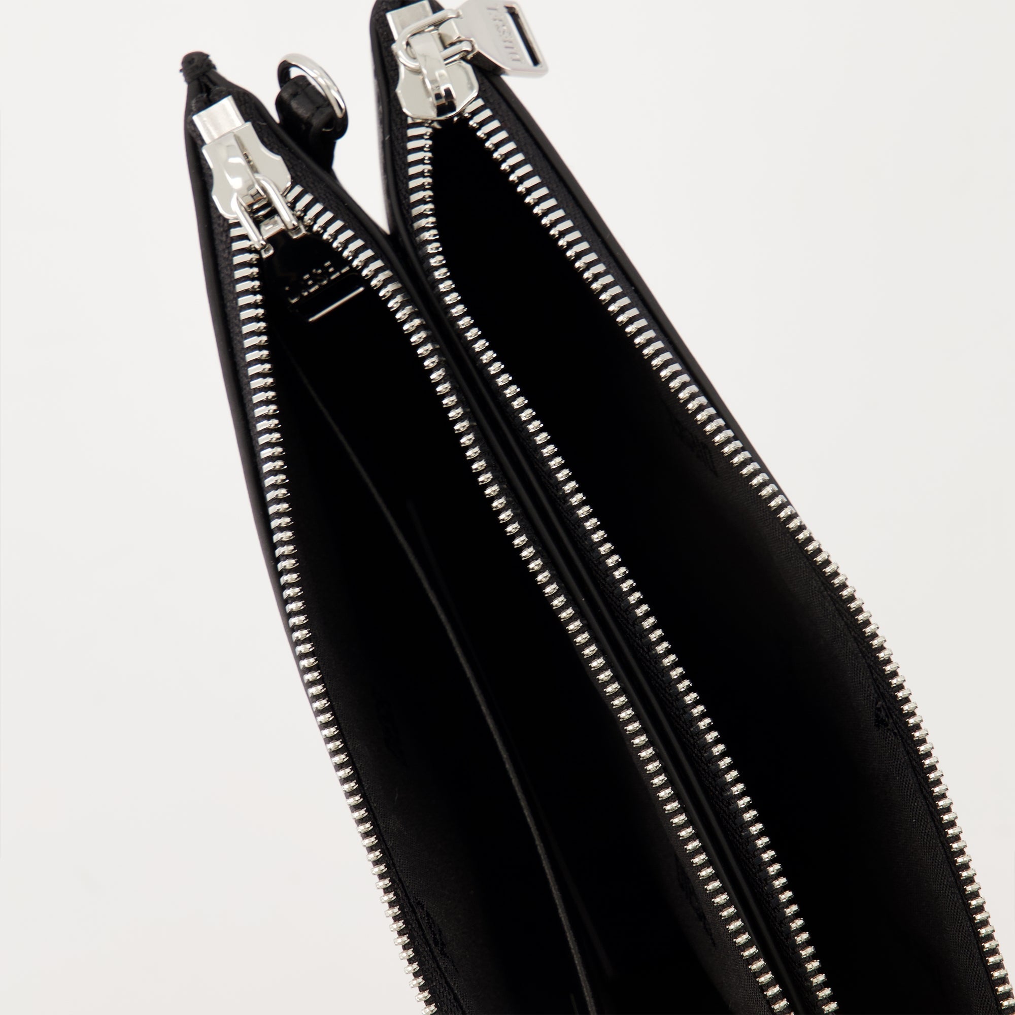 Diesel bag, 1DR Twin bag, black leather bag, zippered compartment bag, adjustable shoulder strap