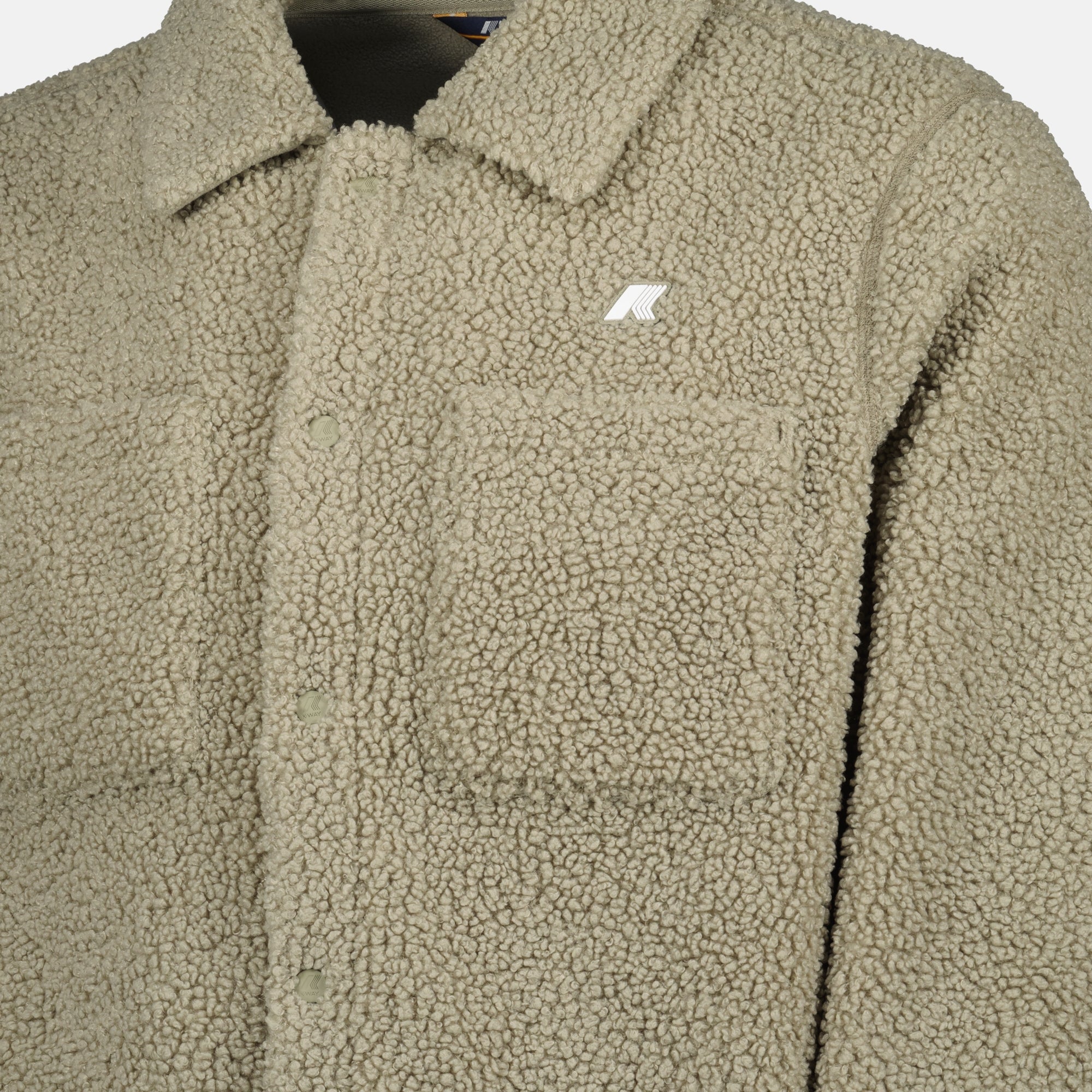 sherpa fleece jacket, K-Way clothing, Autumn-Winter collection, medium warmth jacket, olive green jacket