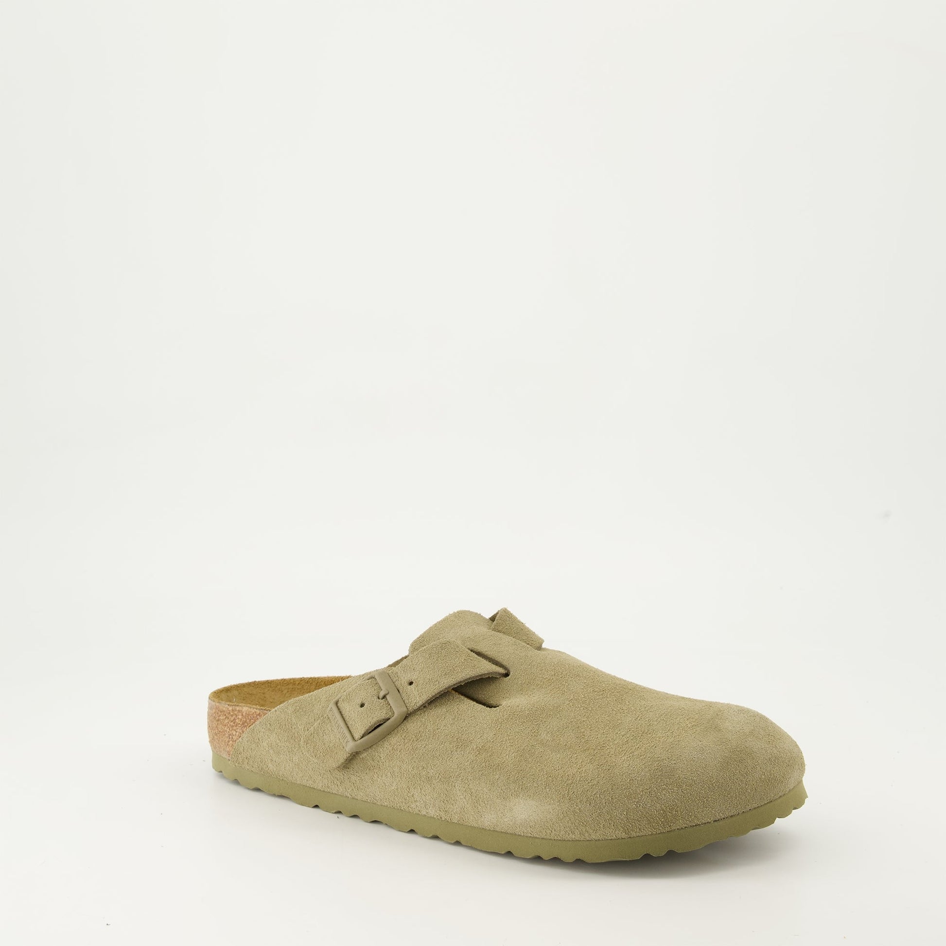 suede mules, Boston mules, light green shoes, comfortable mules, luxury footwear