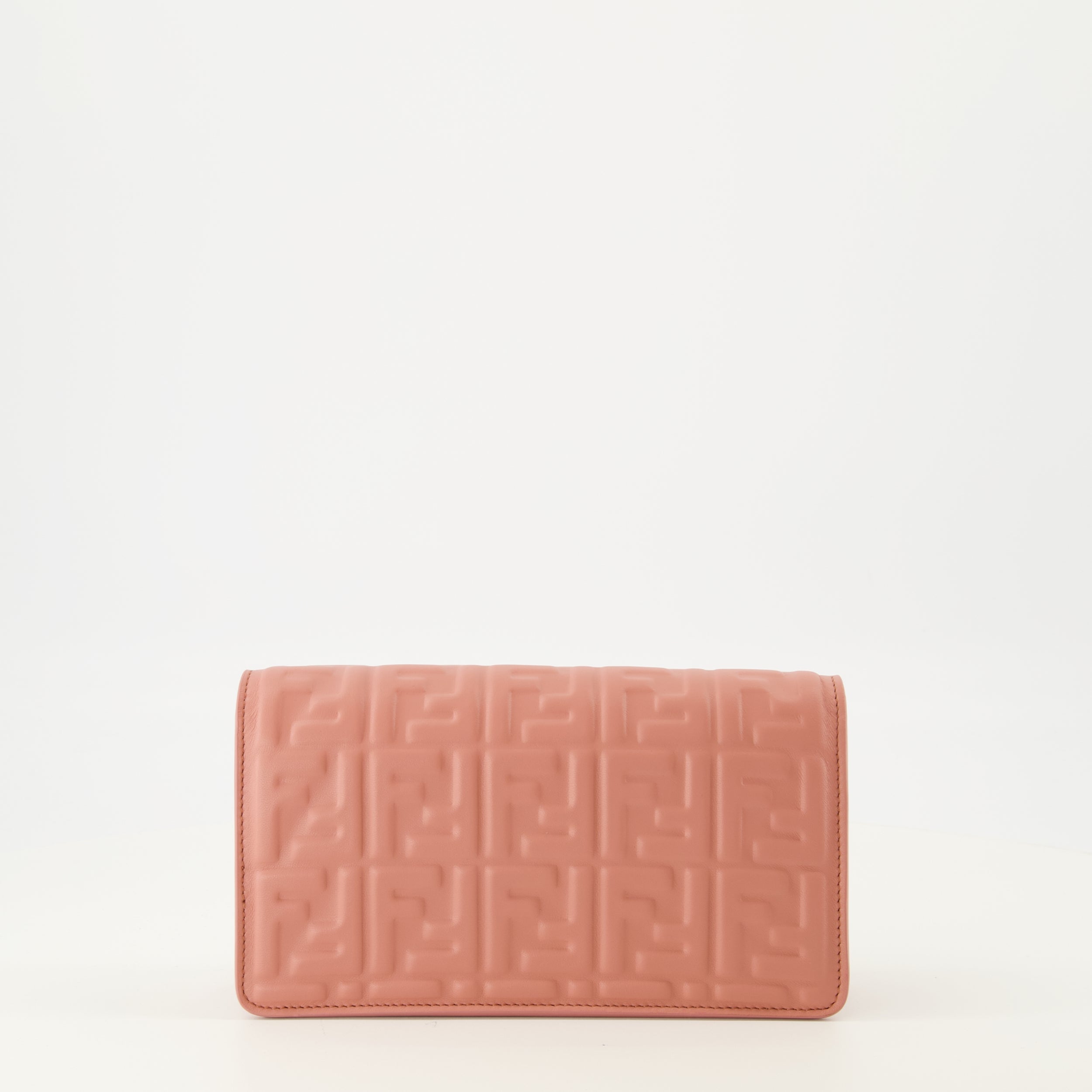 Fendi baguette wallet, luxury wallet, pink chain wallet, nappa leather wallet, FF embossed wallet