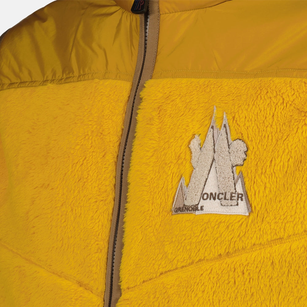 Moncler Grenoble, Yellow Sleeveless Jacket, Luxury Winter Wear, High Collar Jacket, Winter 2024 Collection