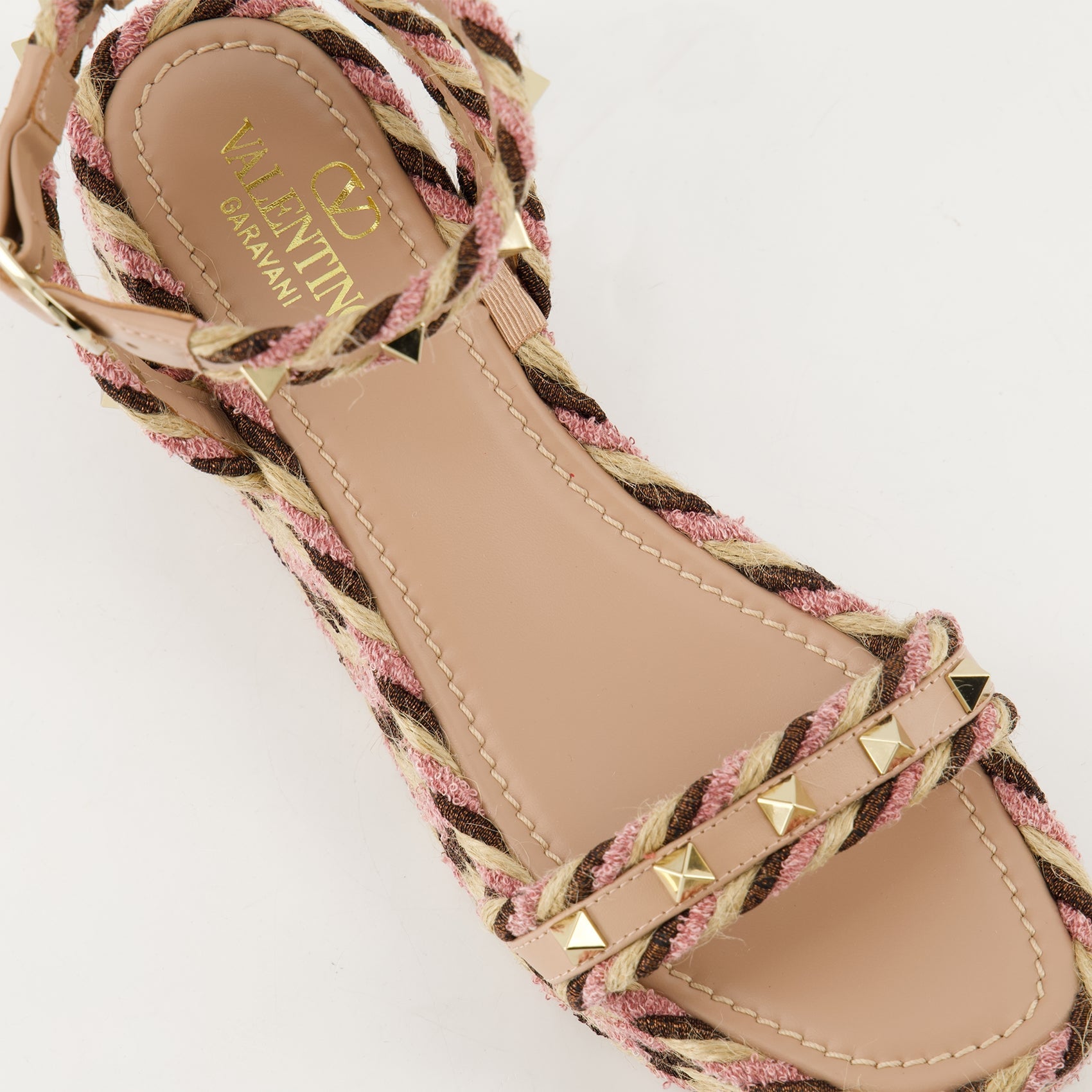 Rockstud sandals, raffia wedge sandals, designer footwear, summer sandals, Valentino Garavani