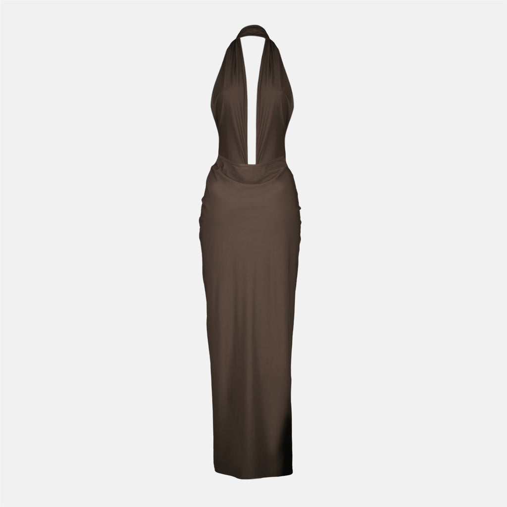 Image of Long Brown Beach Dress by Christopher Esber for Women - Season Spring-Summer 2026 - Back View