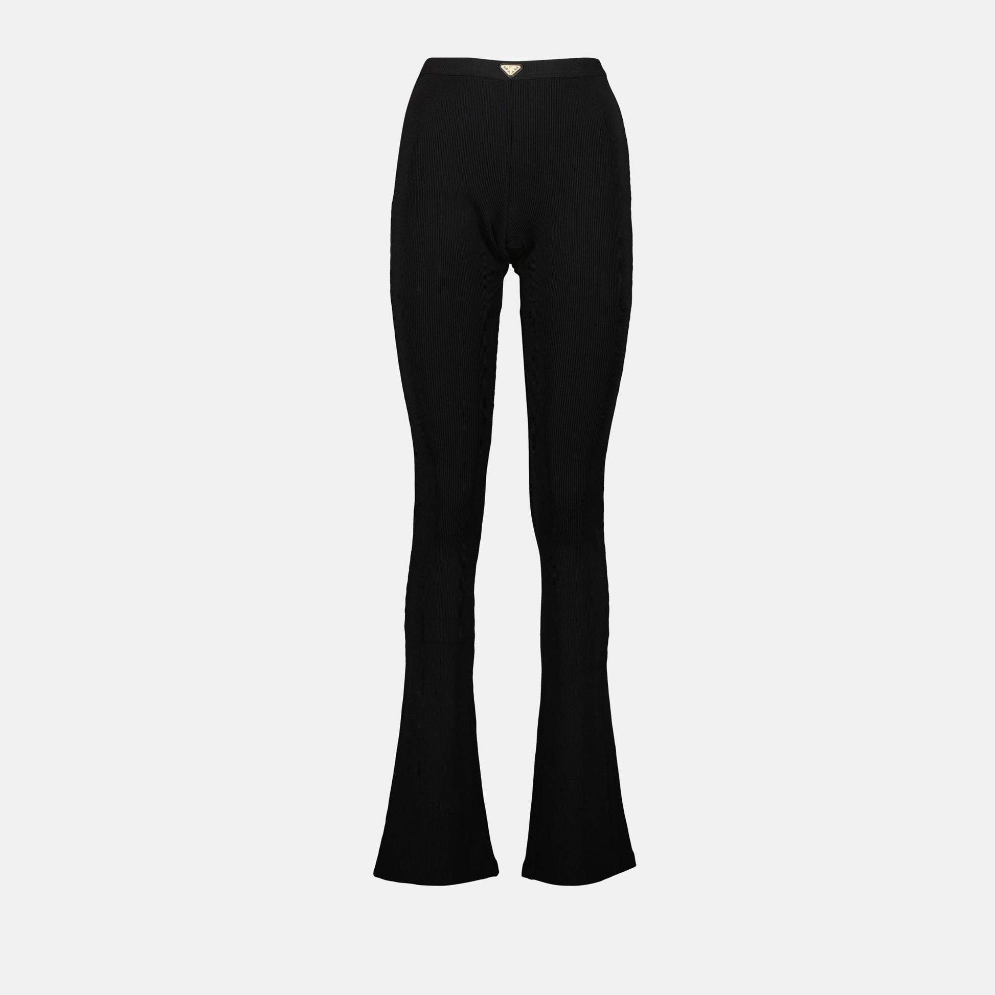 black ribbed leggings, Prada leggings, women's fashion, spring-summer 2025, designer leggings