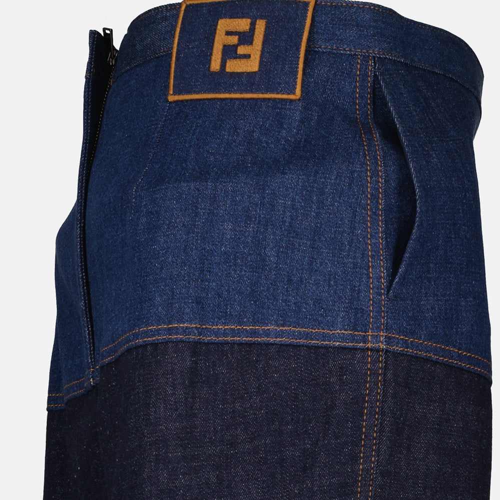 bicolored denim skirt, Fendi autumn collection, luxury denim, elegant denim piece, modern fashion