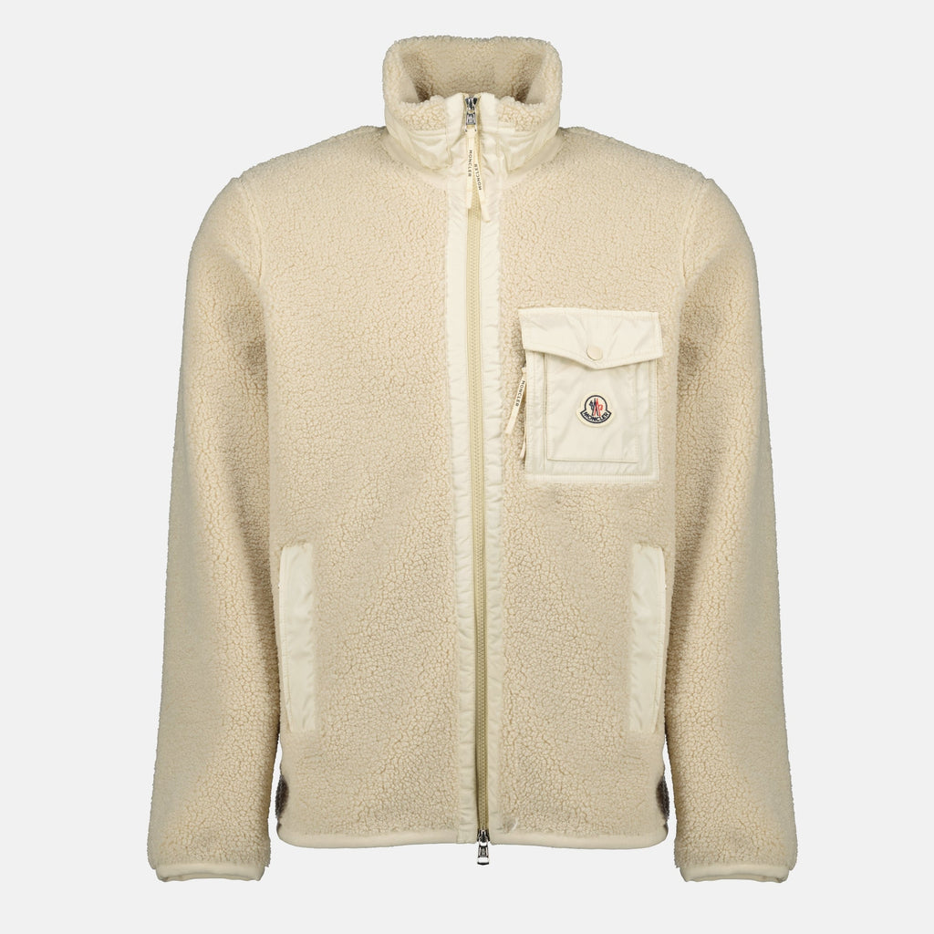 Moncler zip jacket, teddy jacket, beige jacket, men's outerwear, Autumn-Winter fashion