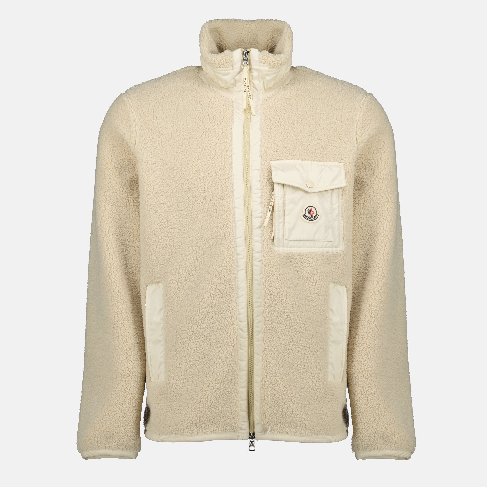 Moncler zip jacket, teddy jacket, beige jacket, men's outerwear, Autumn-Winter fashion
