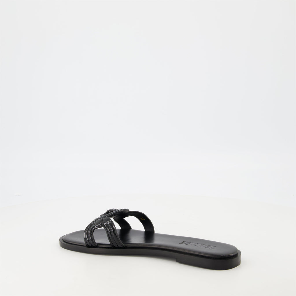 black leather slides, Medusa '95, stylish footwear, comfortable slides, luxury accessories