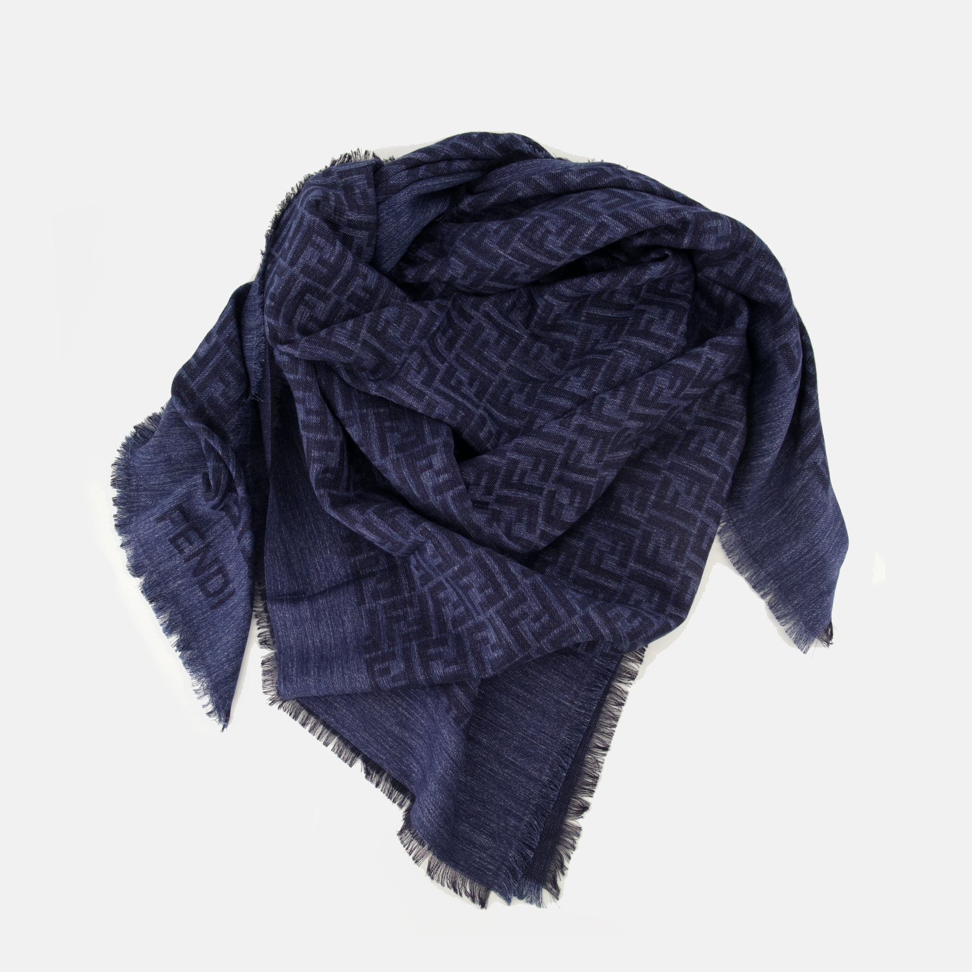 Image of Châle FF Bleu Marine by Fendi for Women - Season Spring-Summer 2026 - Detail View 1