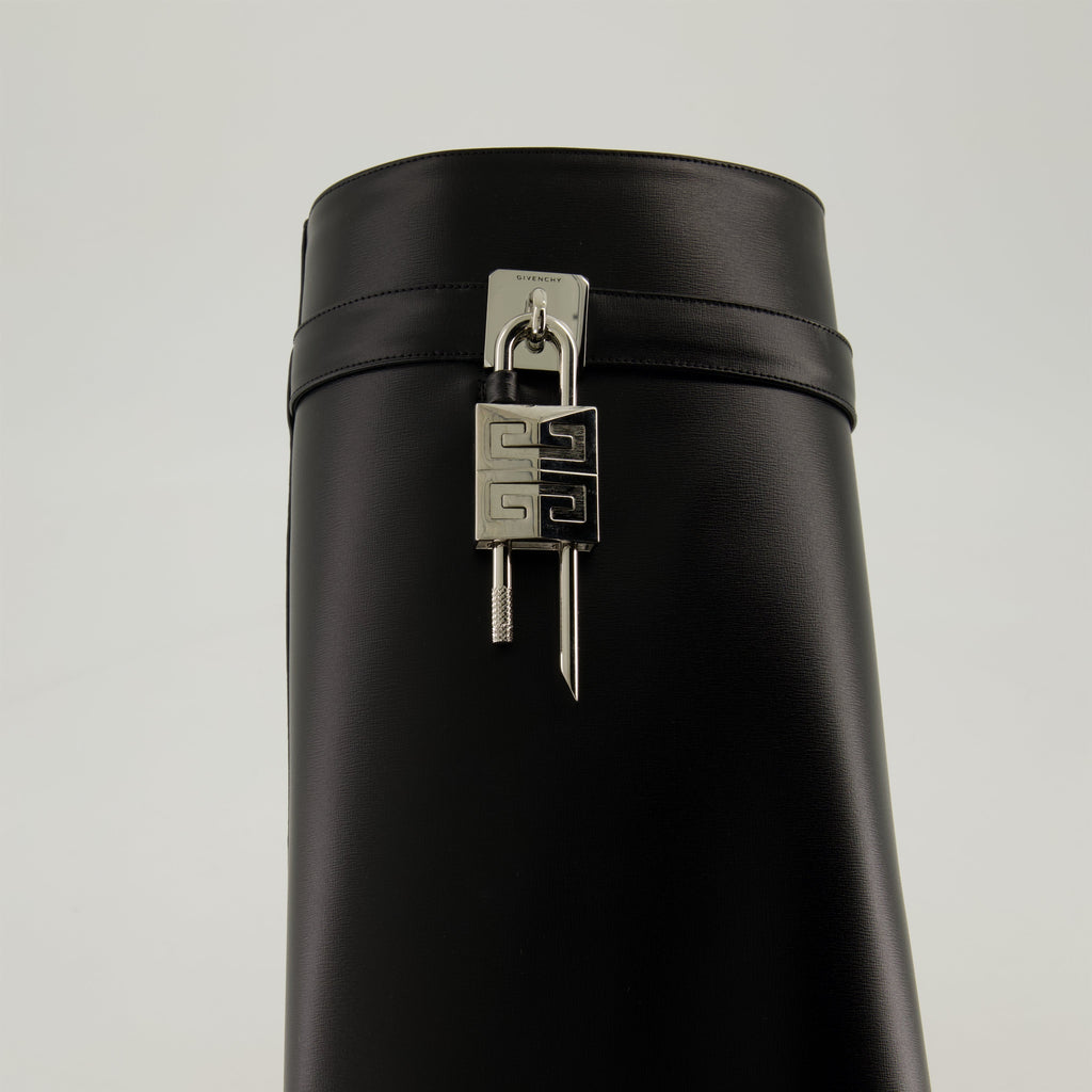 Givenchy Shark Lock boots, black leather boots, wedge heel boots, luxury footwear, designer footwear