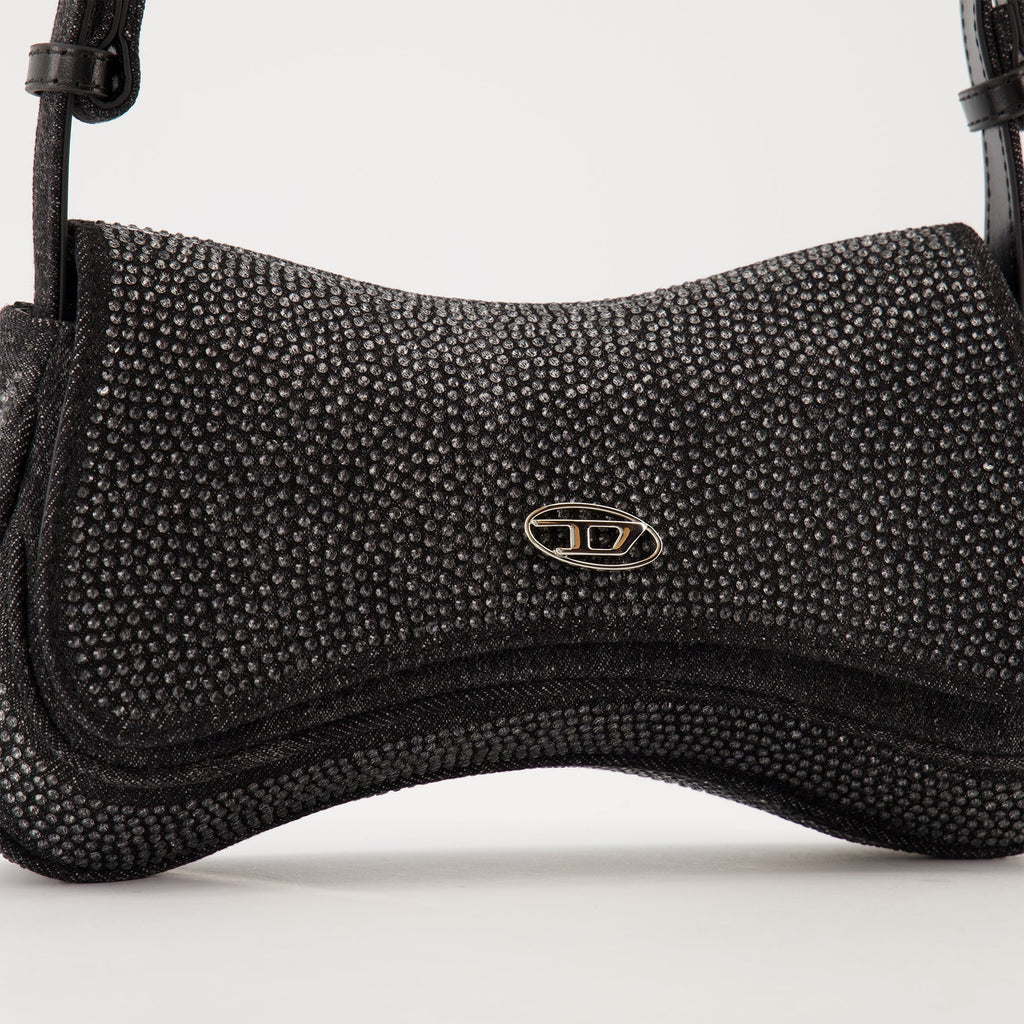 Diesel clutch, dark gray denim bag, adjustable shoulder bag, magnetic flap clutch, fashion accessory