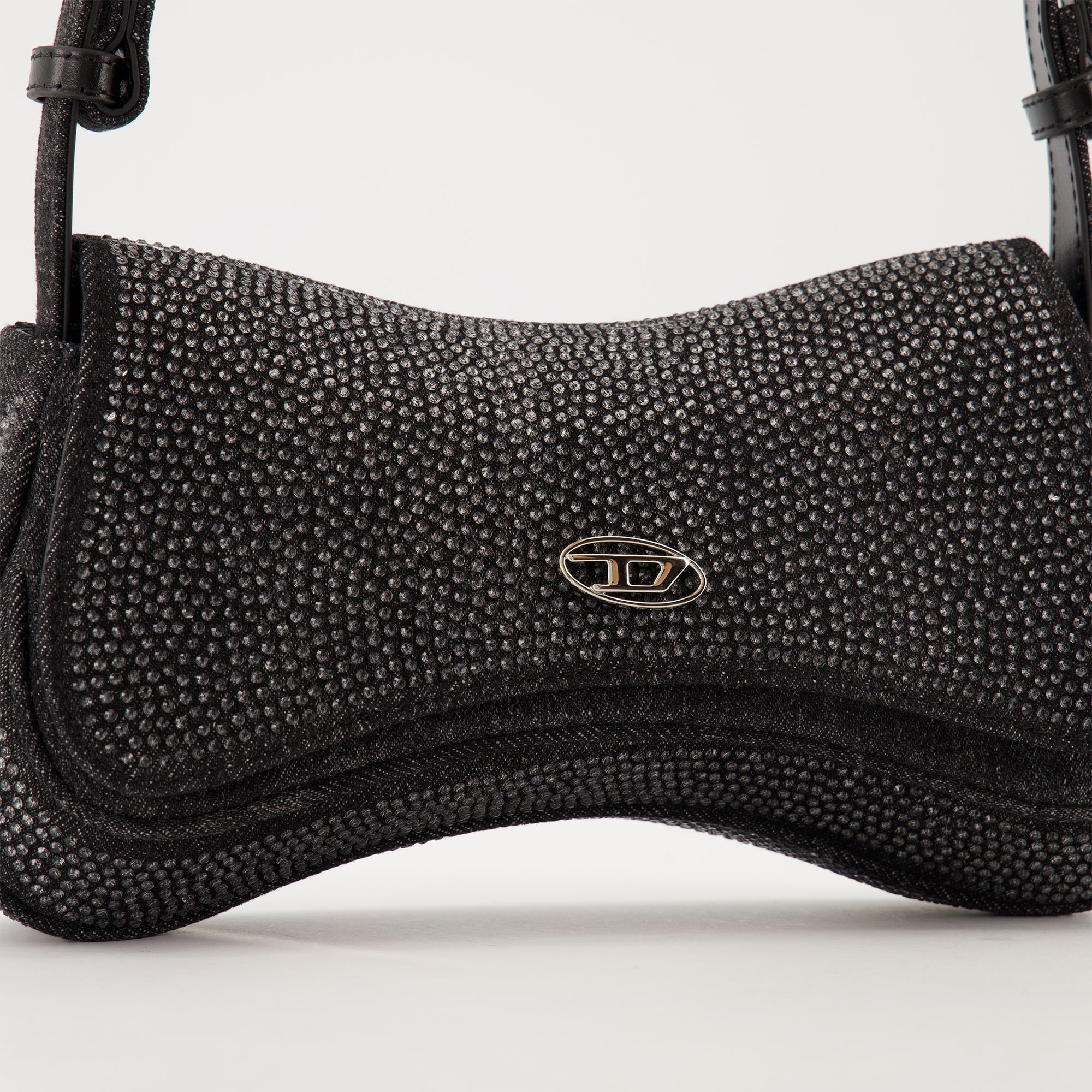 Diesel clutch, dark gray denim bag, adjustable shoulder bag, magnetic flap clutch, fashion accessory