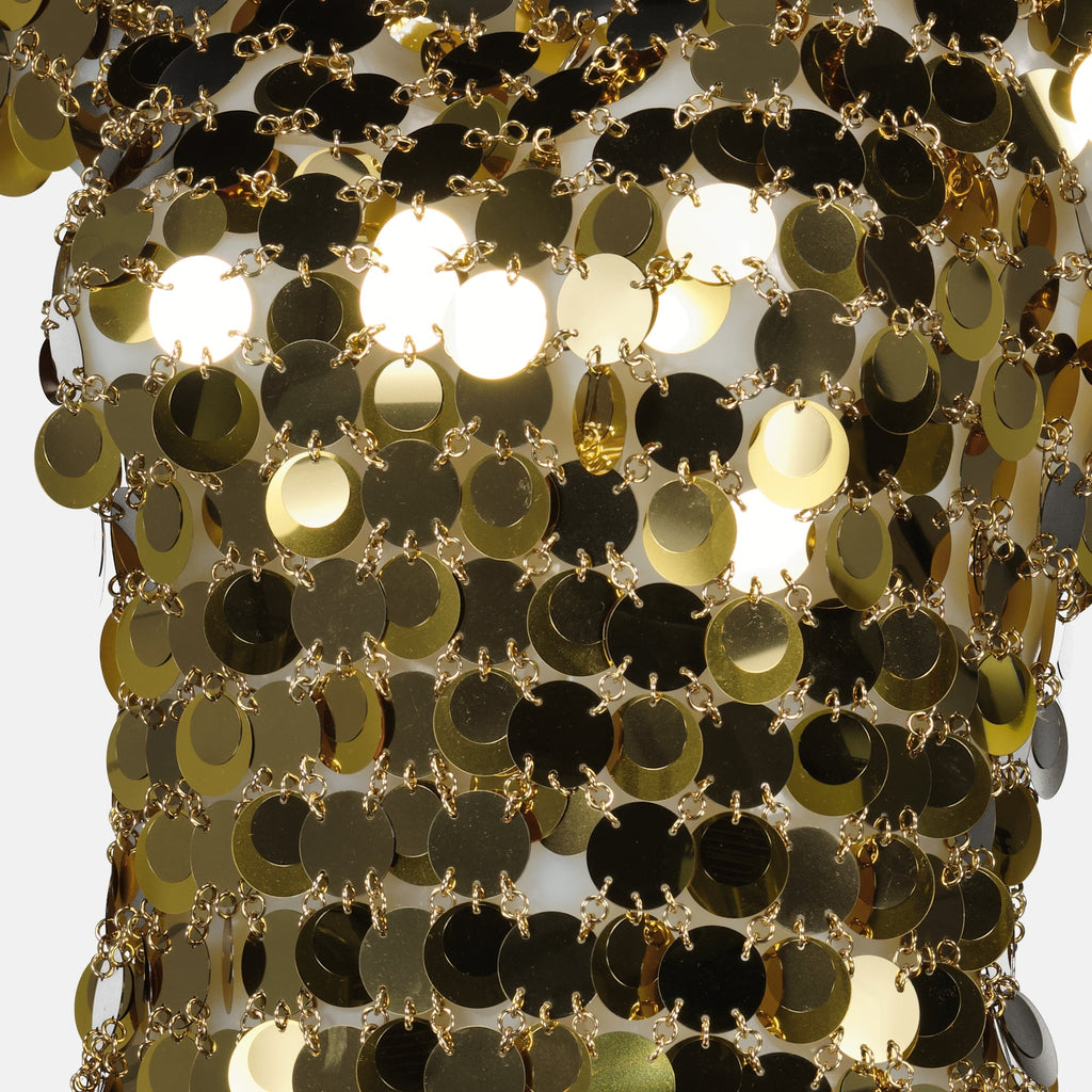 Rabanne dress, gold dress, midi dress, mirror effect dress, Autumn-Winter collection