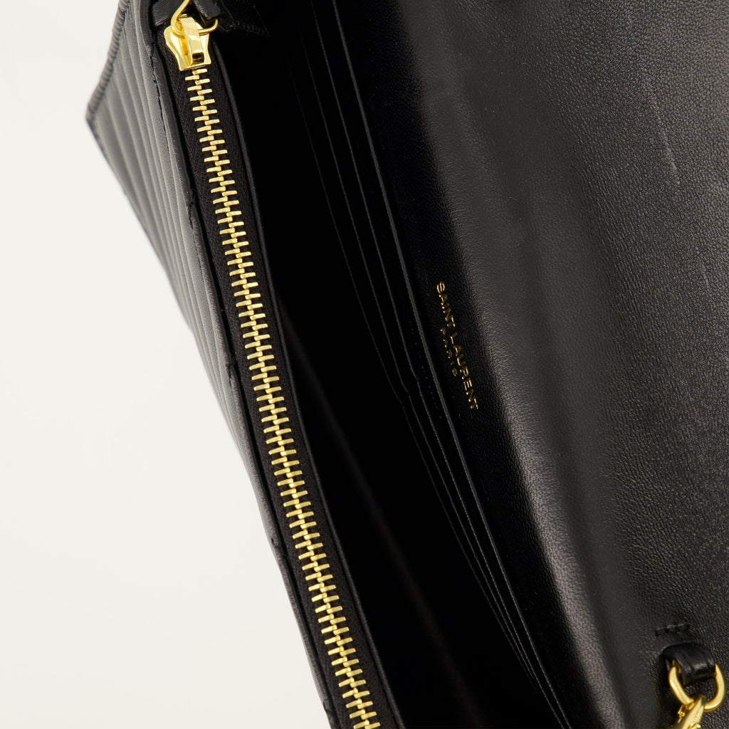 Envelope Chain Wallet, Saint Laurent wallet, luxury accessories, smooth lamb leather, designer wallets