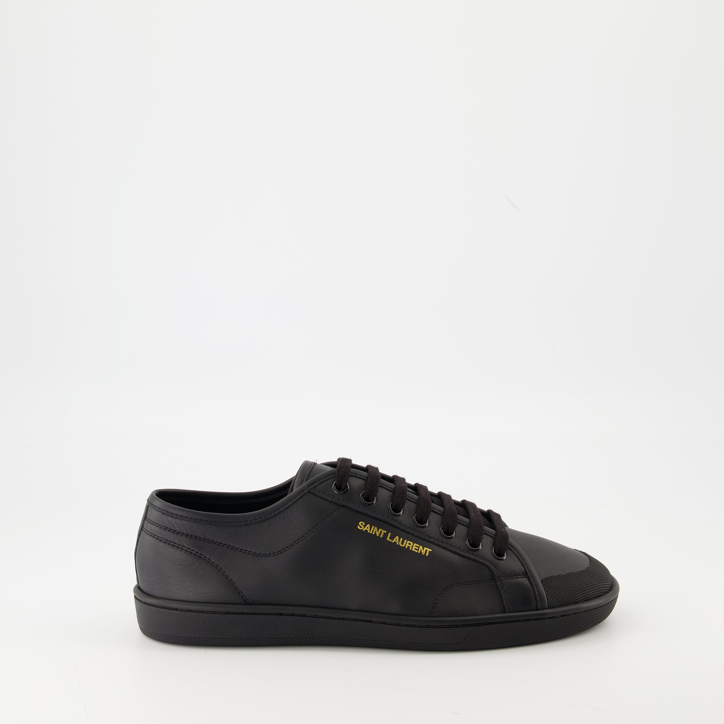 Saint Laurent sneakers, black gym sneakers, calfskin leather shoes, men's footwear, non-slip sneakers