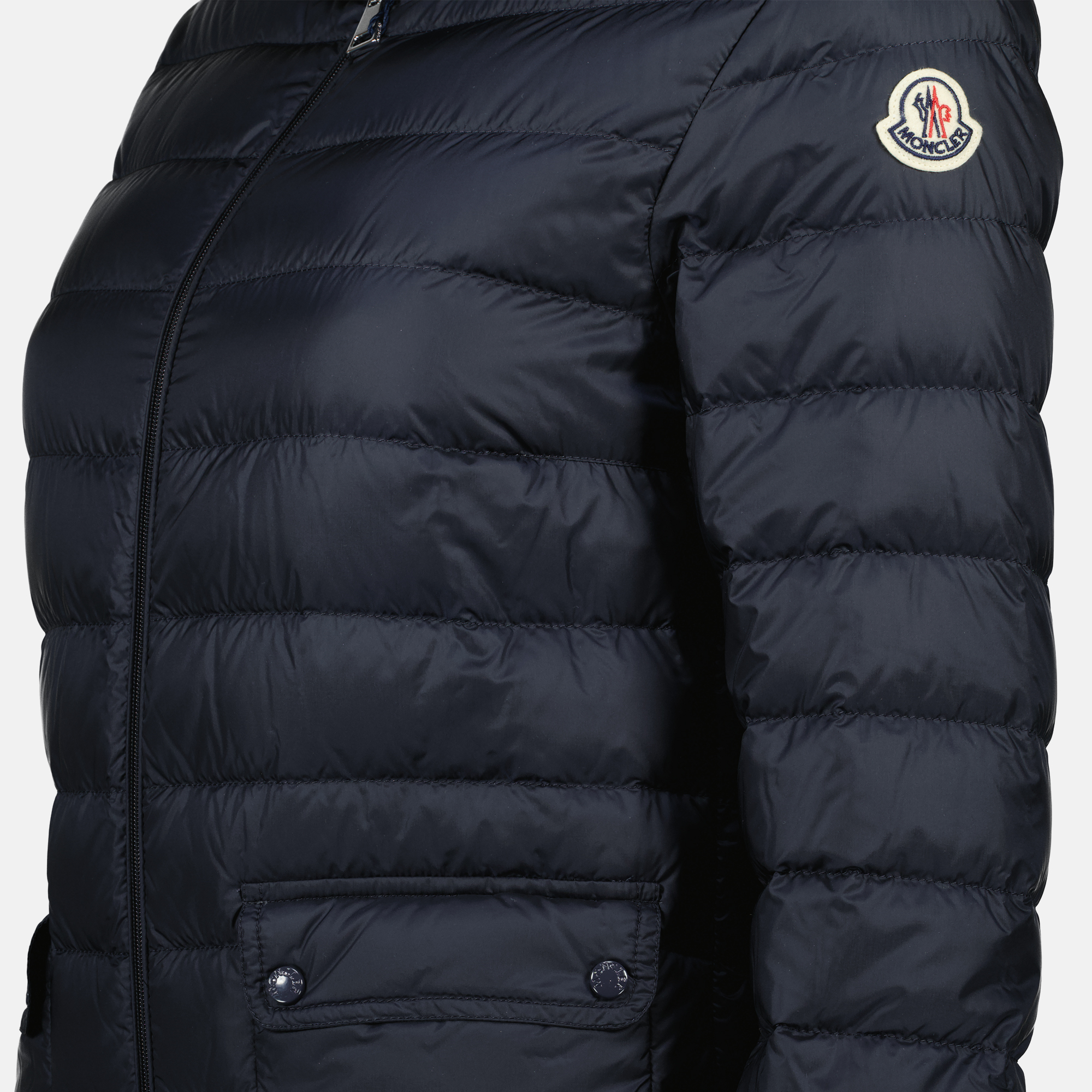 Moncler Lans Down Jacket, navy blue jacket, women’s outerwear, foldable design, luxury brand jacket