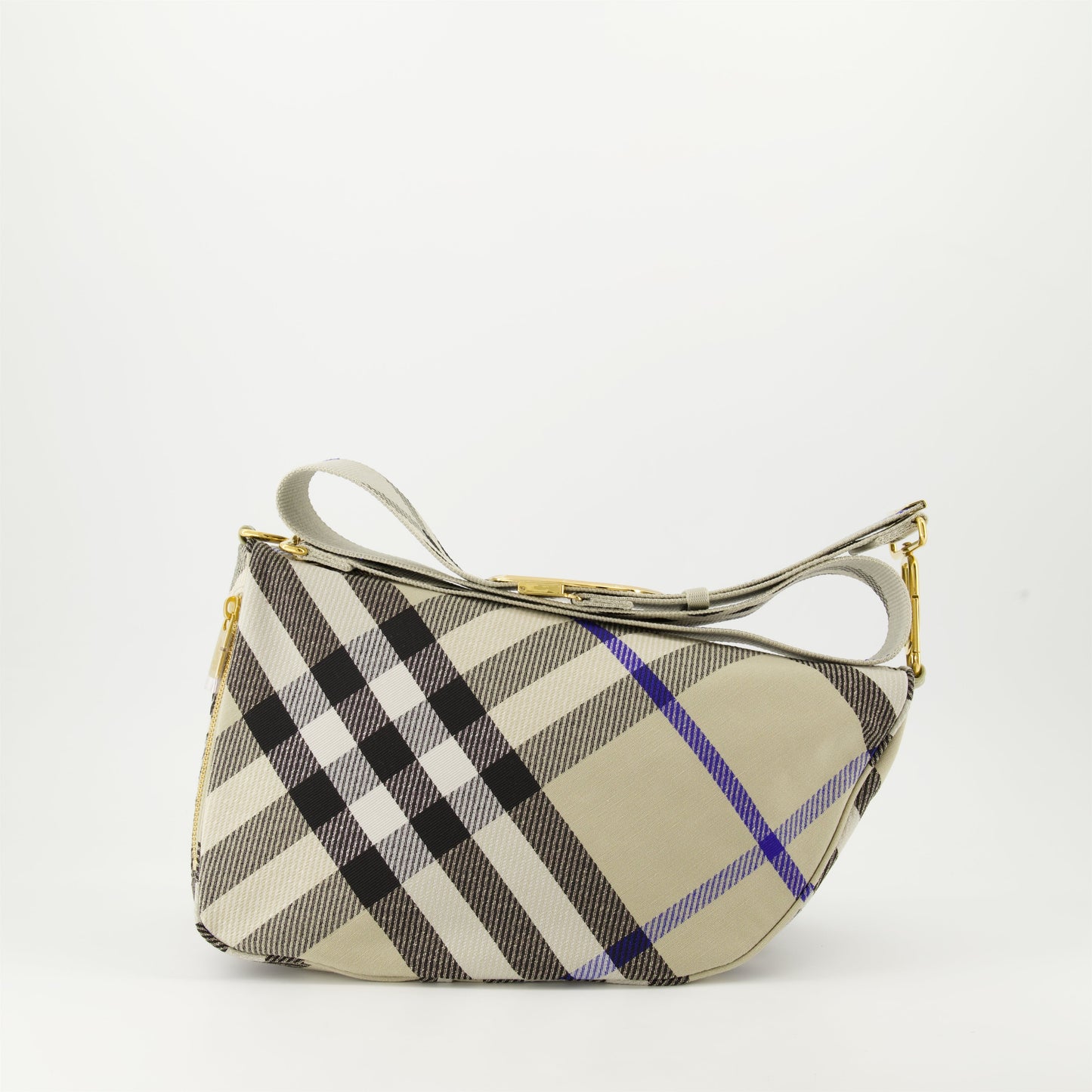 Burberry, Checkered Shield Bag, Embroidered Canvas, Luxury Handbag, Adjustable Strap  