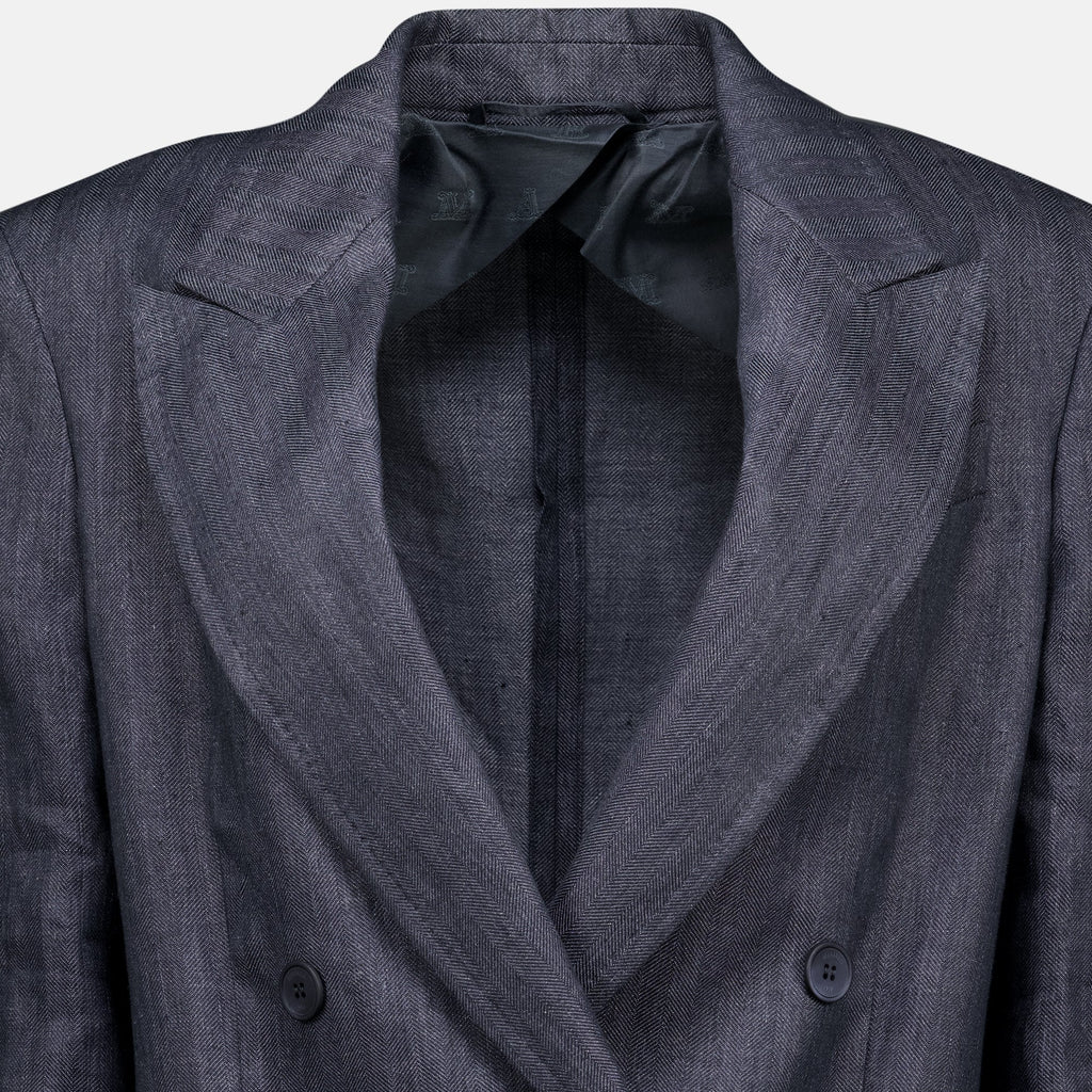 Blazer de linho cinzento com padrão espinha