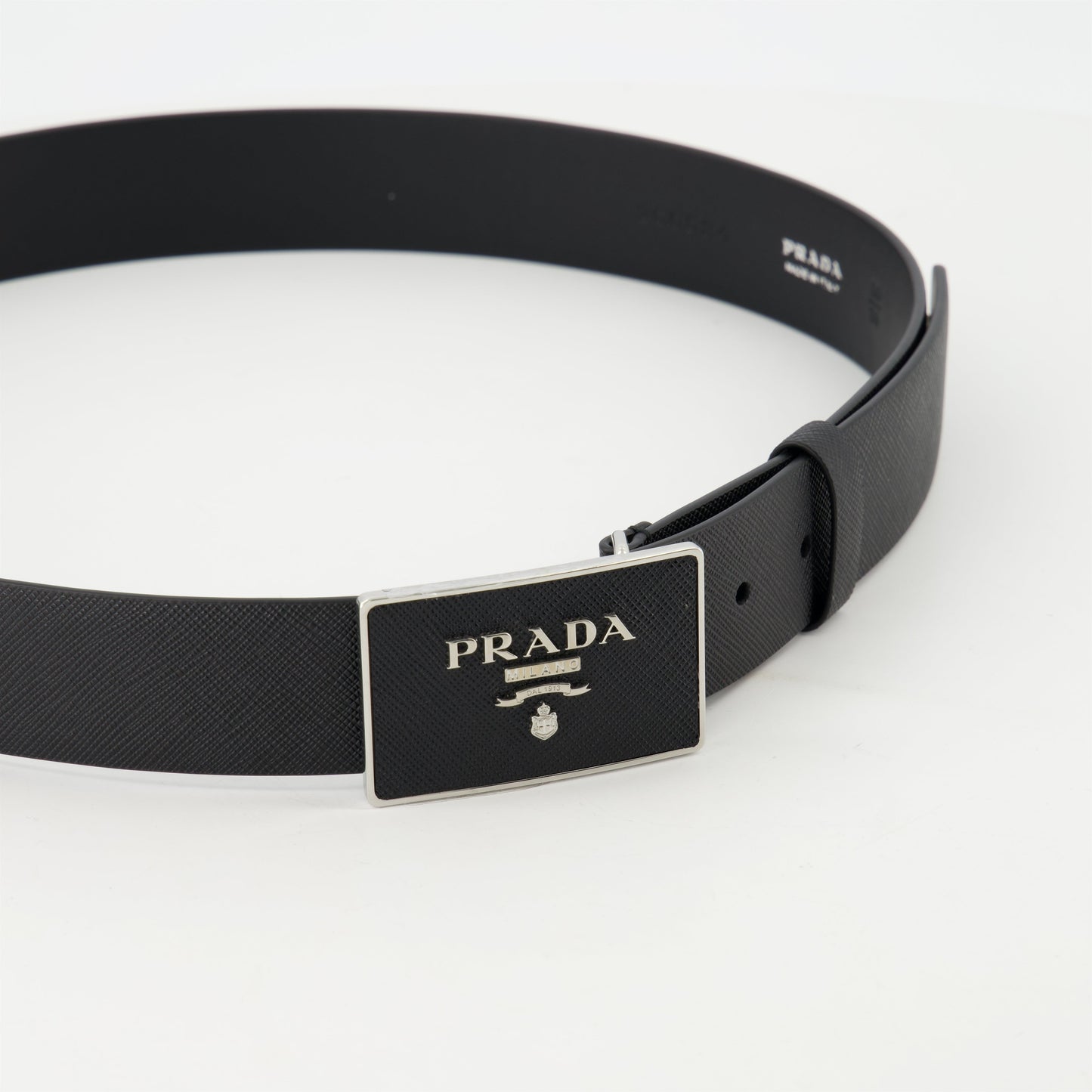 Prada belt, Saffiano leather belt, adjustable belt, calfskin accessory, luxury leather goods