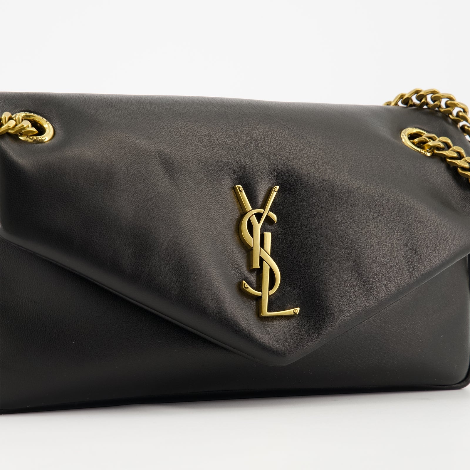 Calypso small bag, leather handbag, Saint Laurent accessories, black lambskin bag, elegant shoulder bag