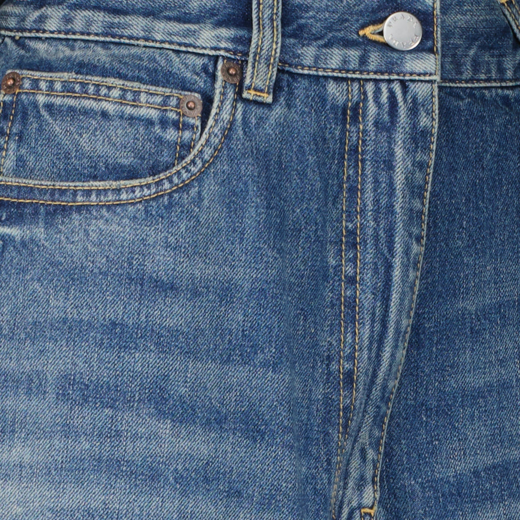 Prada denim shorts, high waist shorts, casual chic shorts, faded blue denim, Autumn-Winter 2025 collection