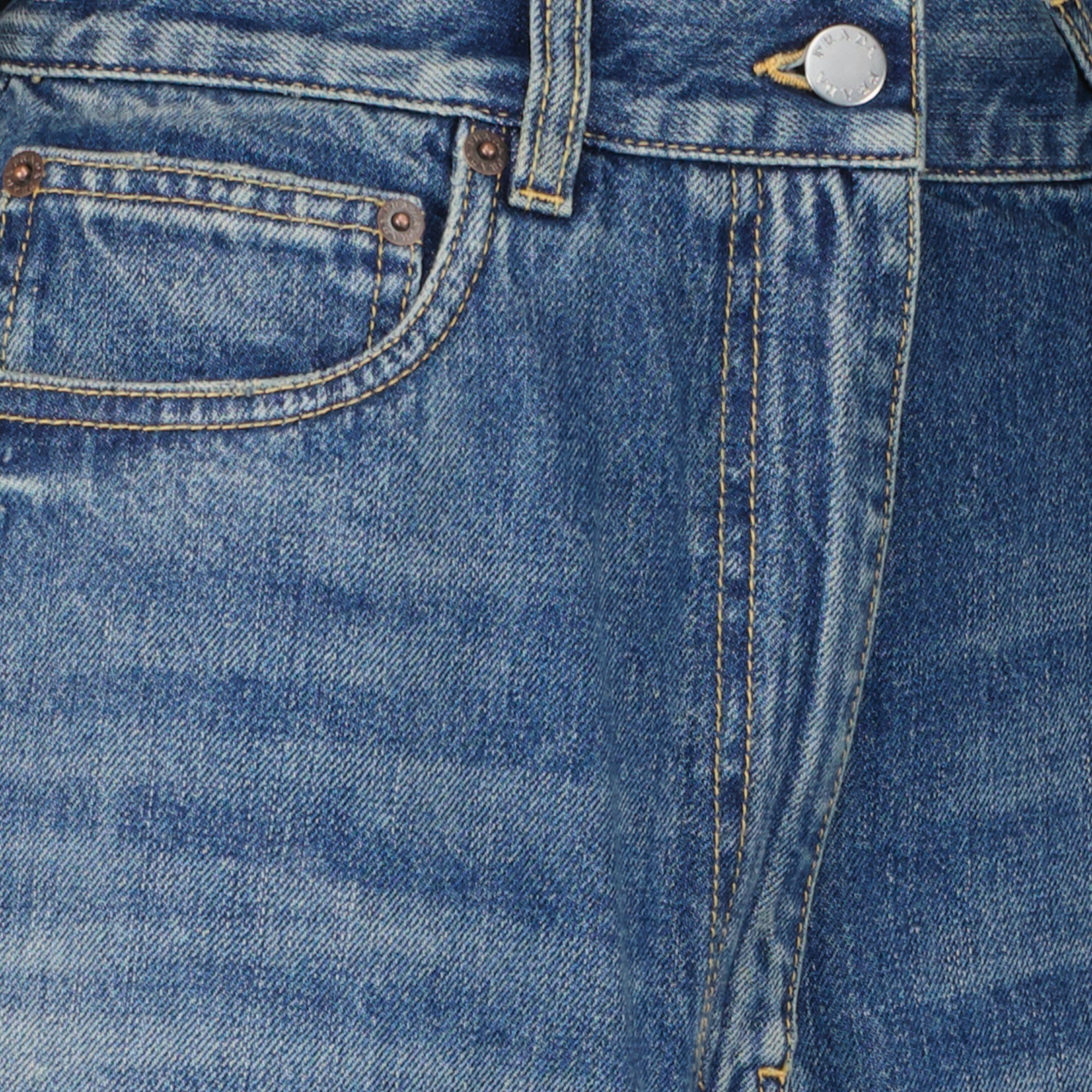 Prada denim shorts, high waist shorts, casual chic shorts, faded blue denim, Autumn-Winter 2025 collection