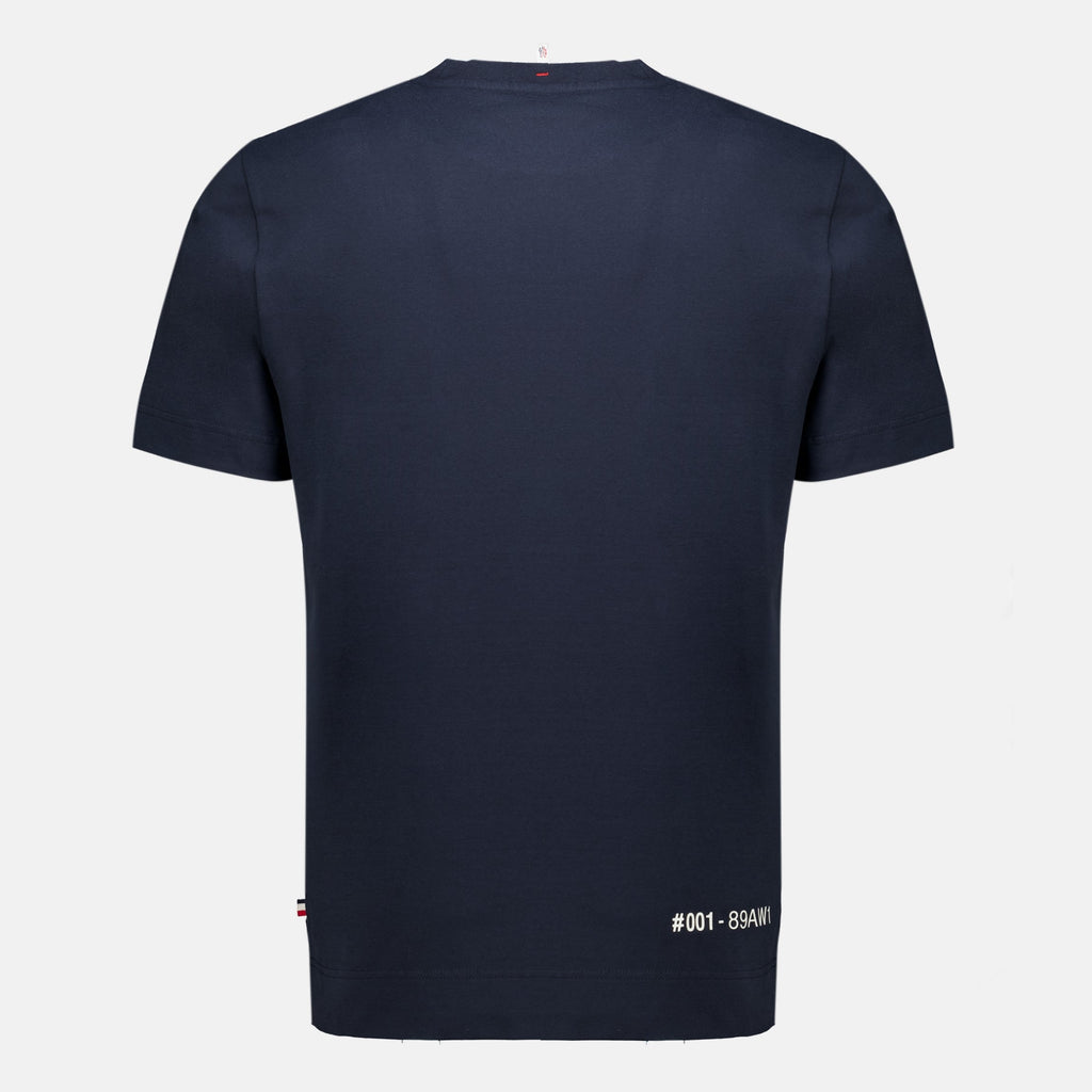 ネイビーブルー プリント コットンTシャツ