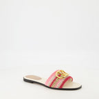 crochet sandals, pink VLogo sandals, embroidered footwear, elegant slide sandals, summer chic sandals