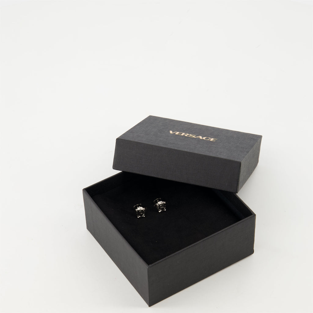 Medusa silver earrings, Versace earrings, hypoallergenic jewelry, chic earrings, modern accessories