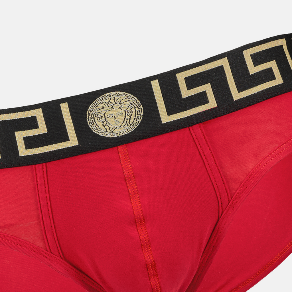 Versace slip, Greca pattern, Medusa emblem, red slip, men's essentials