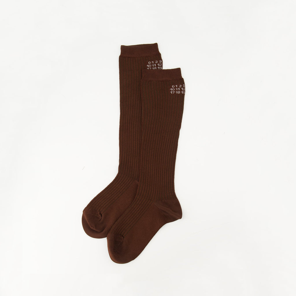 Mm6, Numeric socks, brown socks, ribbed viscose, accessory