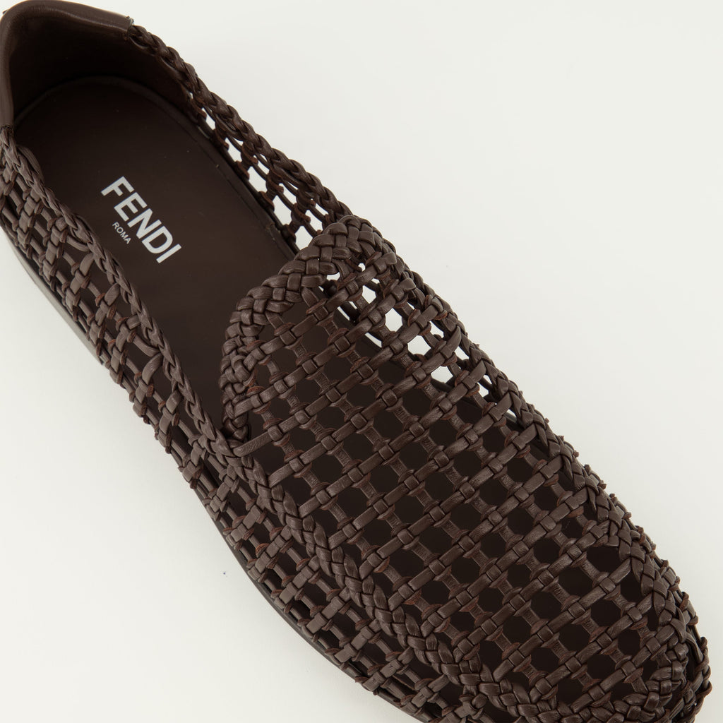 Mocassins en cuir tressés marron