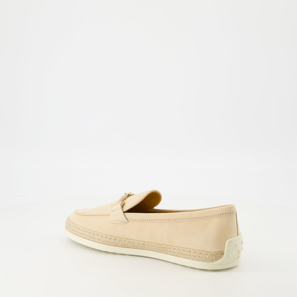 suede moccasins, Tod's footwear, artisanal footwear, beige moccasins, stylish slip-on shoes