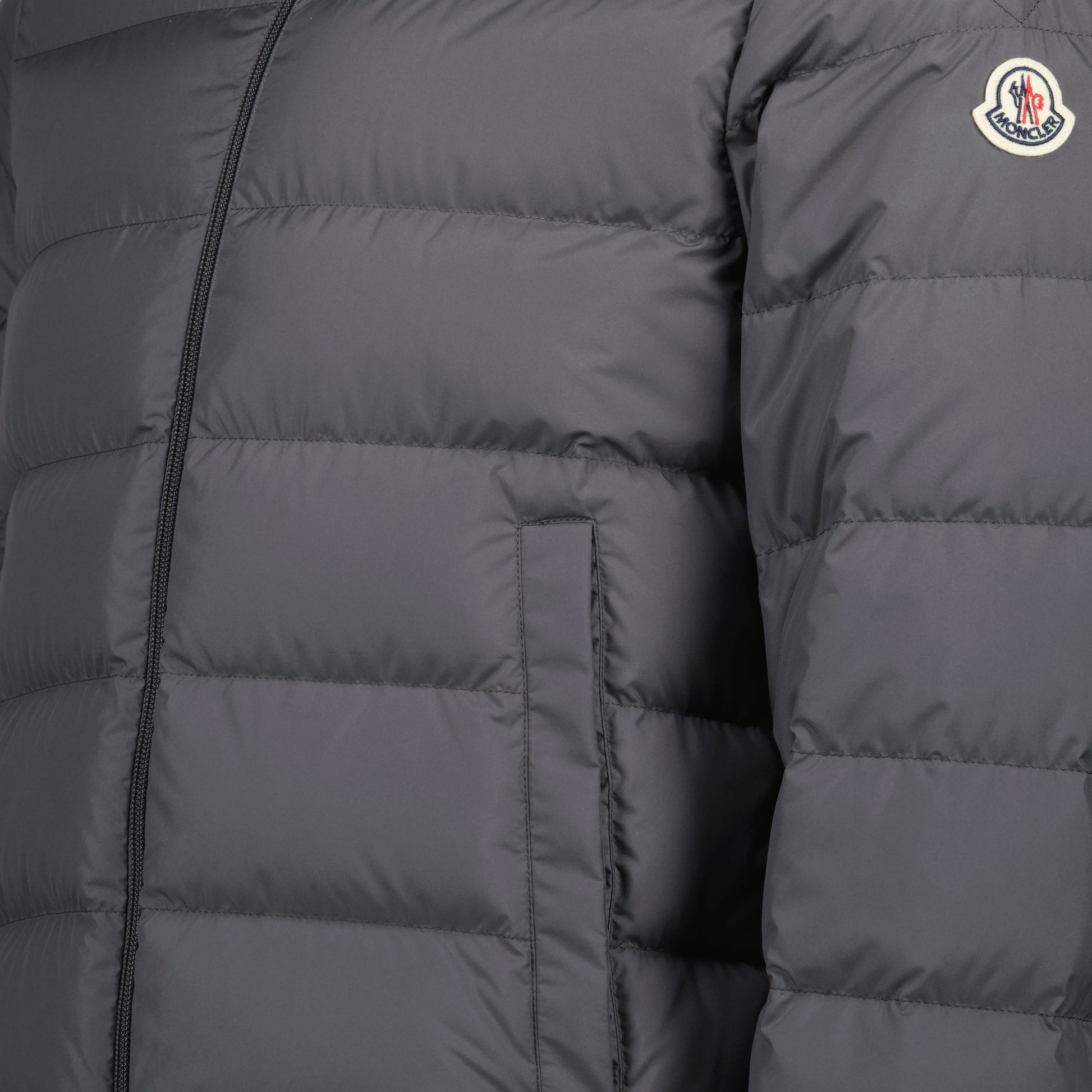 Moncler Doudoune, gray jacket, recycled polyester, insulated jacket, winter outerwear