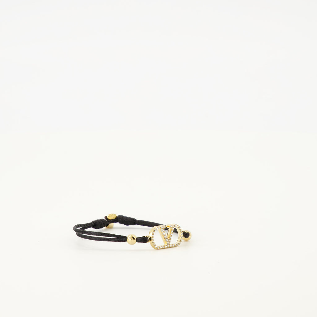 Vlogo Bracelet in Black Cotton and Swarovski