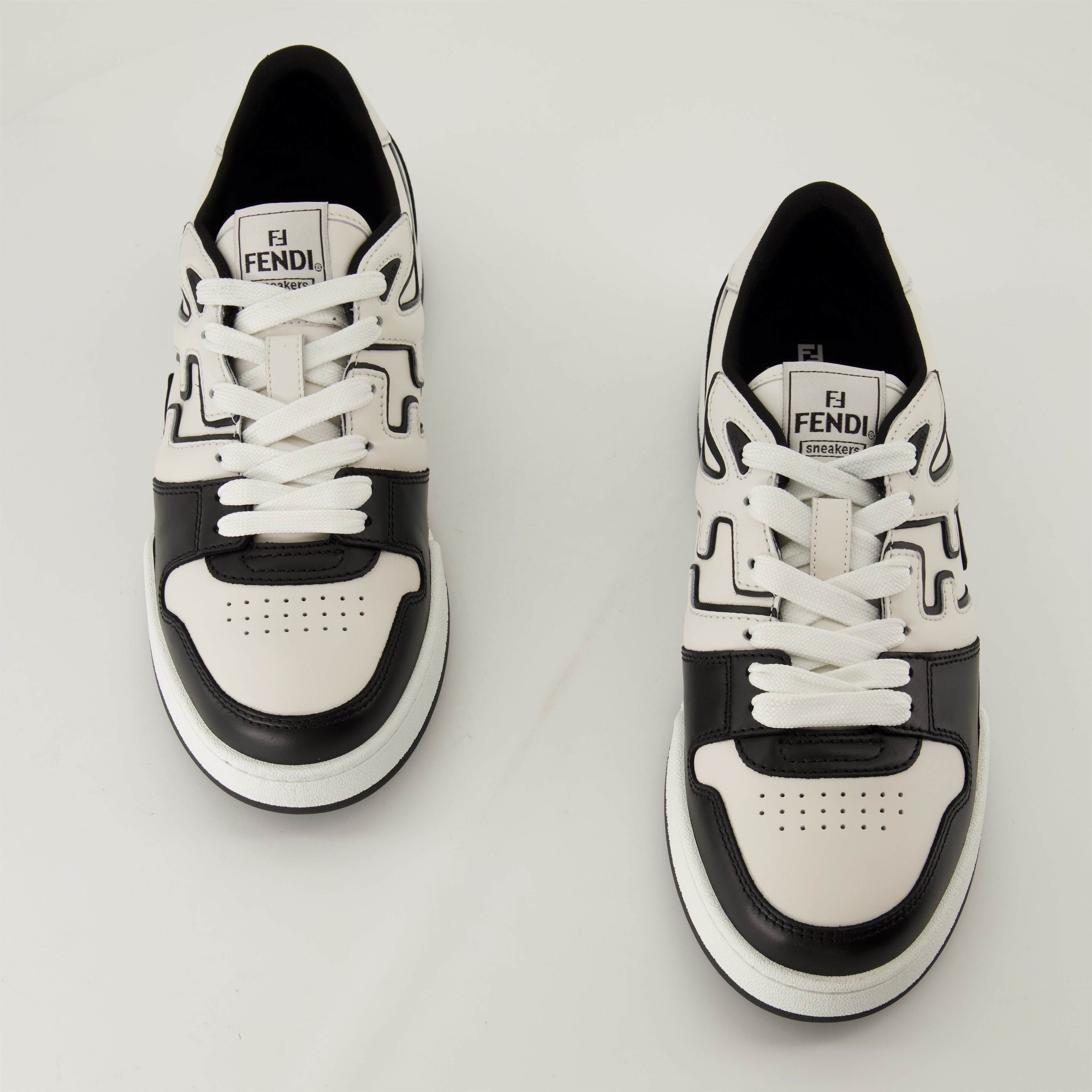 Image of Black and White Logo Sneakers by Fendi for Men - Season Autumn-Winter 2024 - Top View Pair
