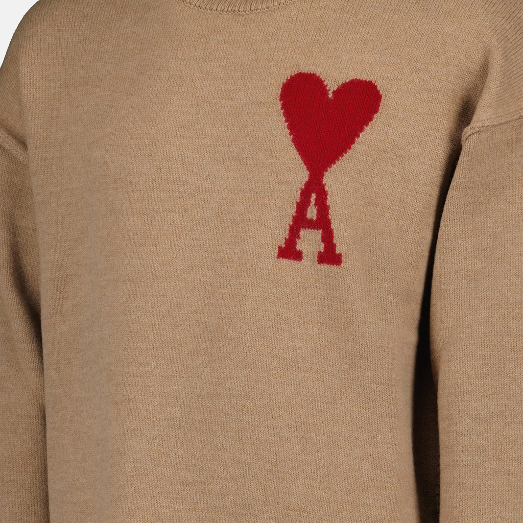 brown wool turtleneck, AMI Paris sweater, Autumn-Winter 2024, luxury knitwear, versatile sweater