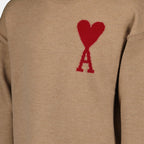 brown wool turtleneck, AMI Paris sweater, Autumn-Winter 2024, luxury knitwear, versatile sweater