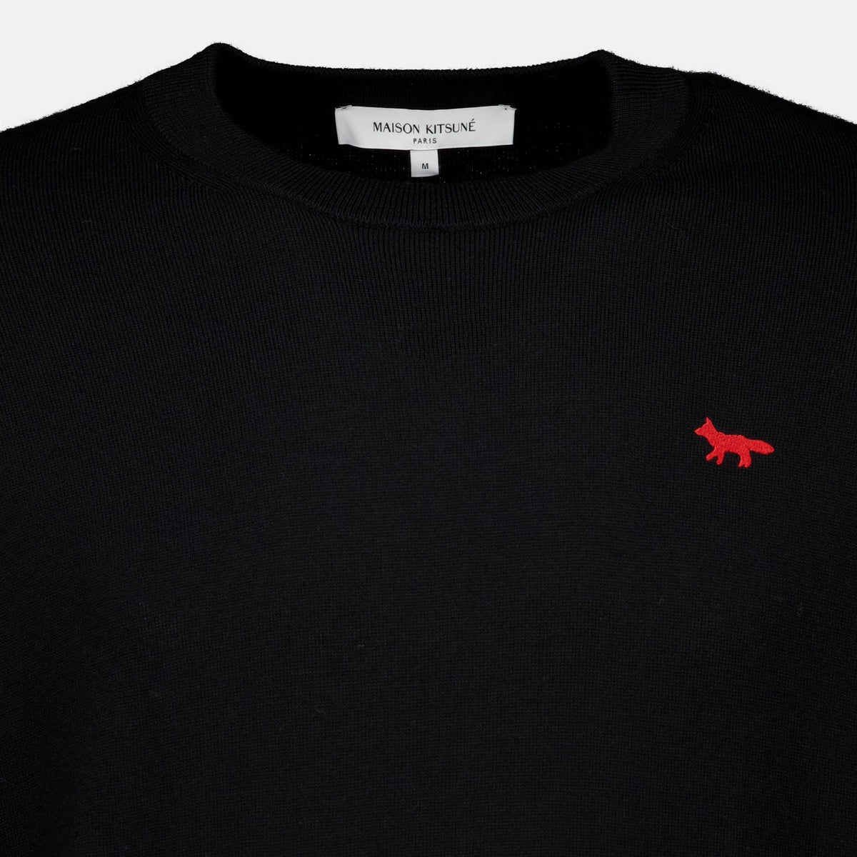 Pull en Laine Noir à Col Rond - Maison Kitsuné
