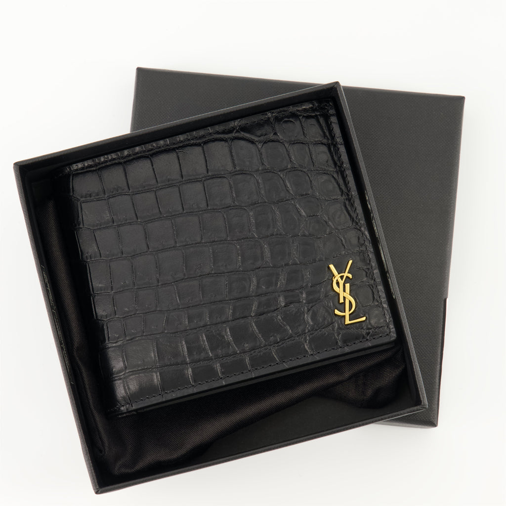 wallet, crocodile embossed, calfskin wallet, luxury accessories, designer wallet