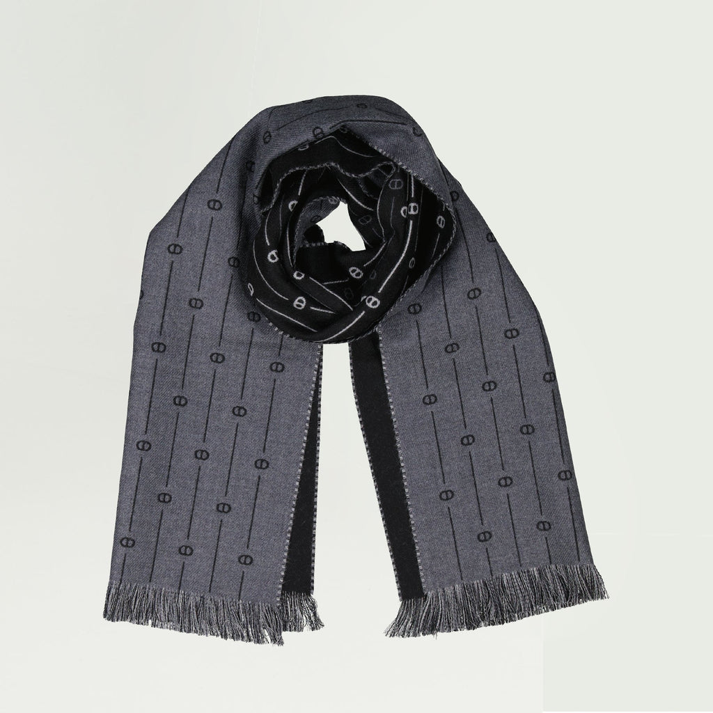wool scarf, embroidered logo, Dior, fringed edges, men's accessories