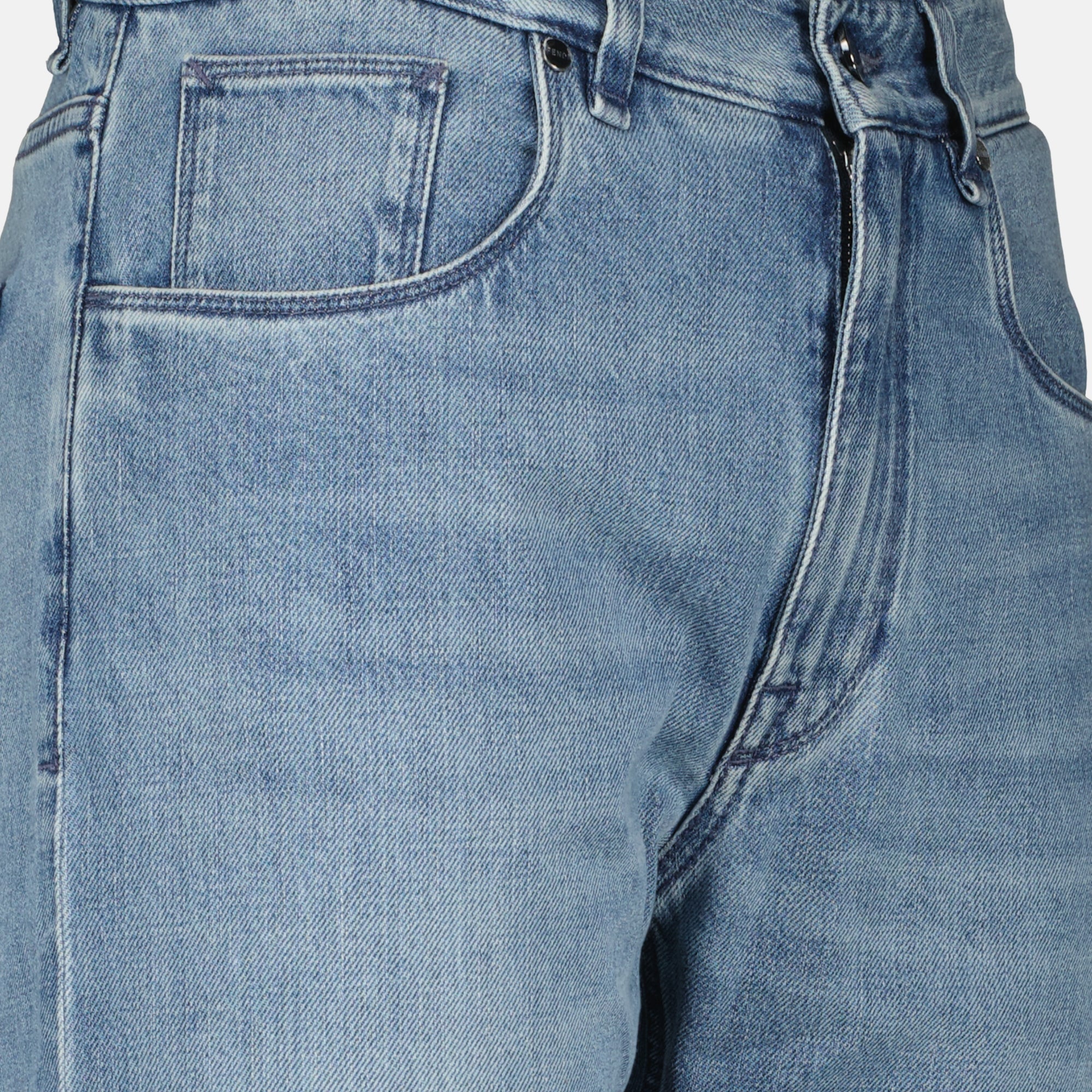denim jeans, Fendi jeans, straight fit denim, light blue jeans, five-pocket jeans