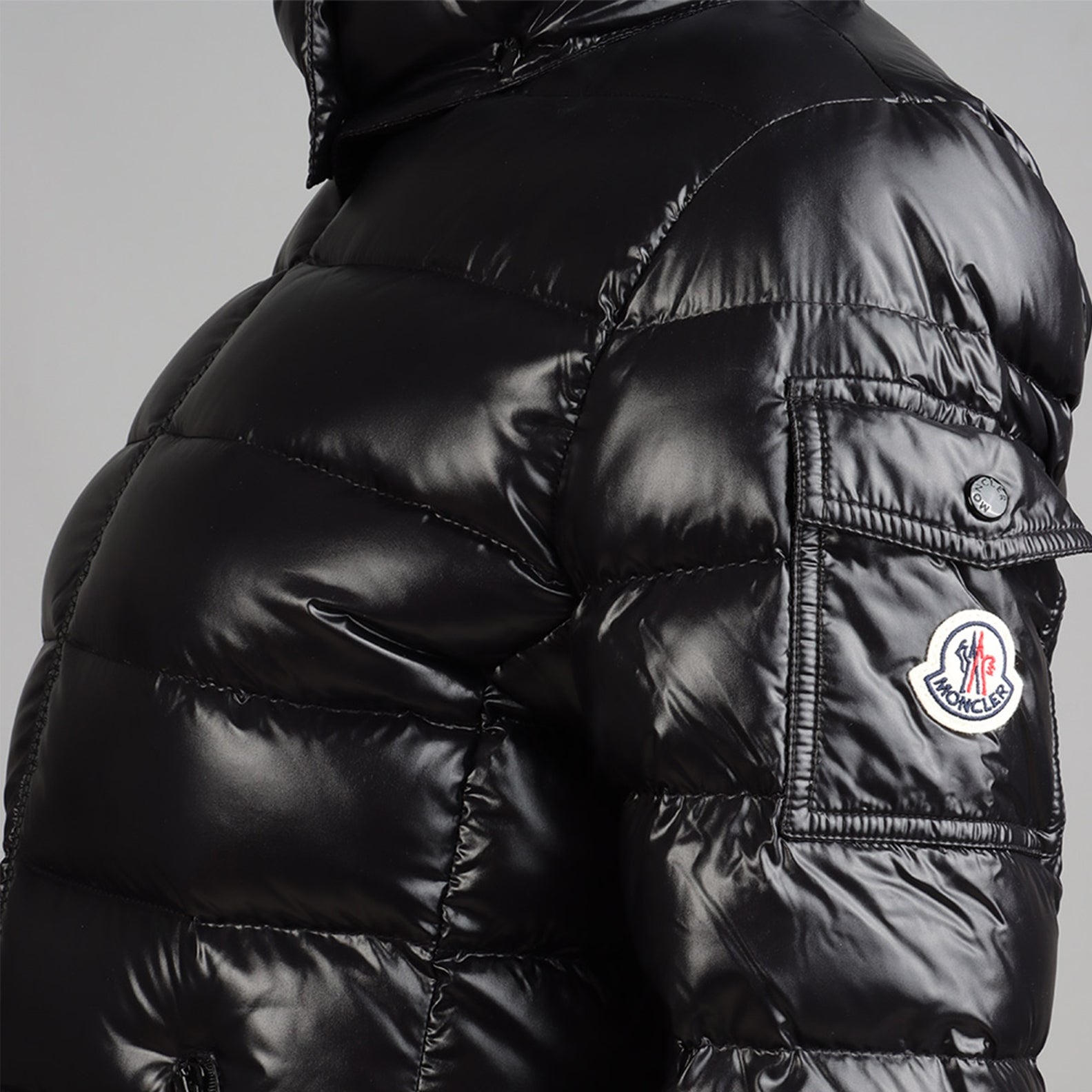 Black down jacket, Moncler Bady, nylon jacket, luxury winter wear, high collar jacket