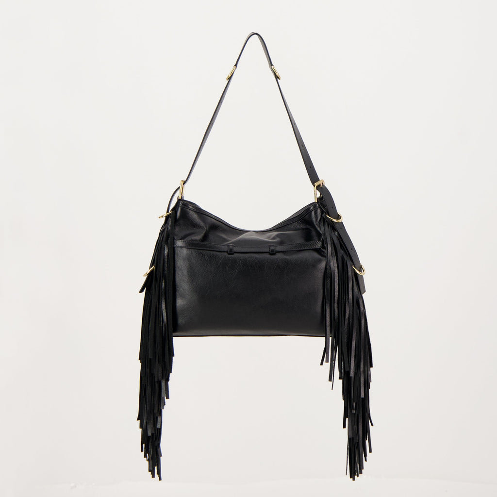 Givenchy, Medium Fringed Bag, Leather Handbag, Adjustable Shoulder Strap, Black Bag